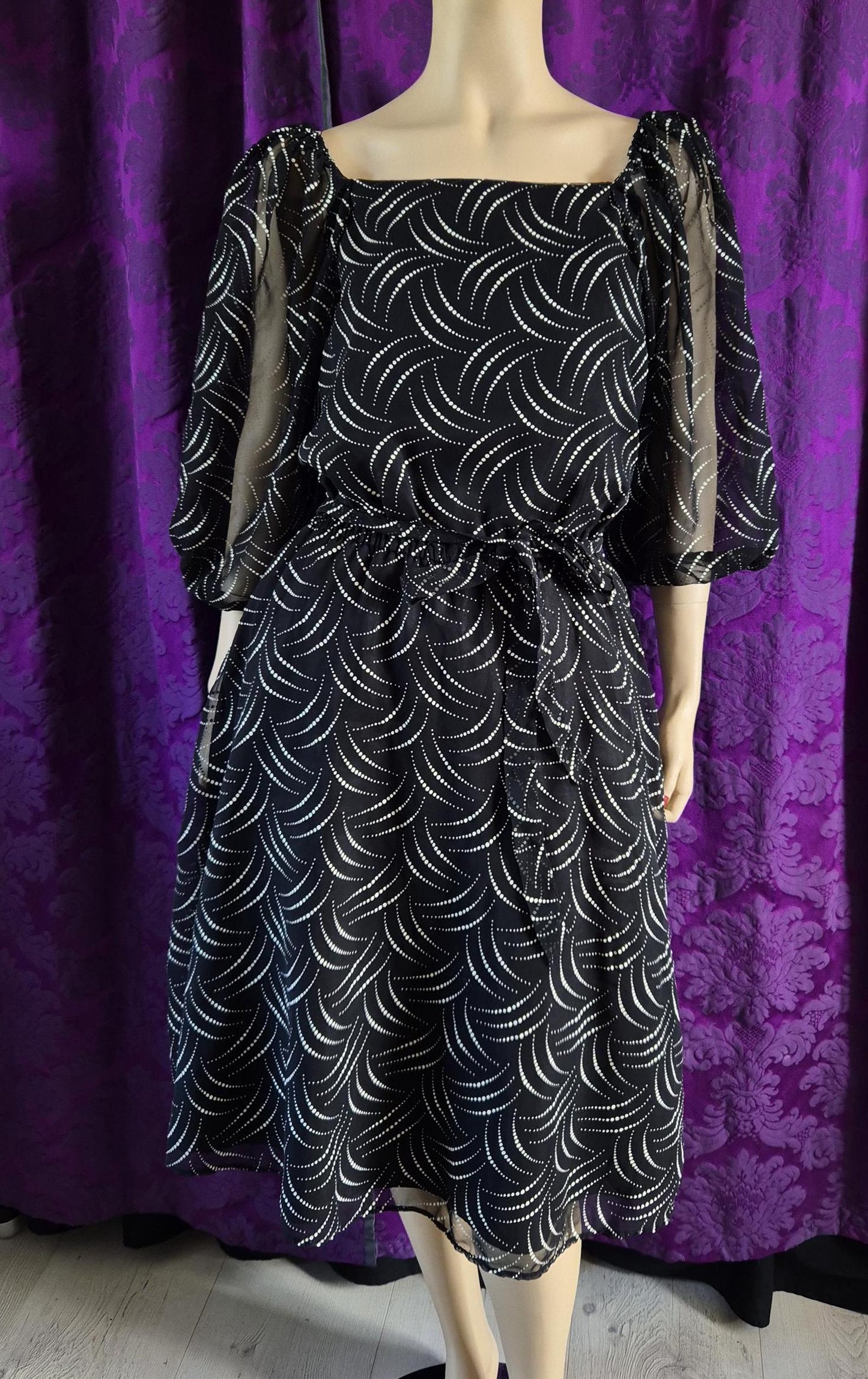 Vintage 1980s Deco Celestial Print Party Dress