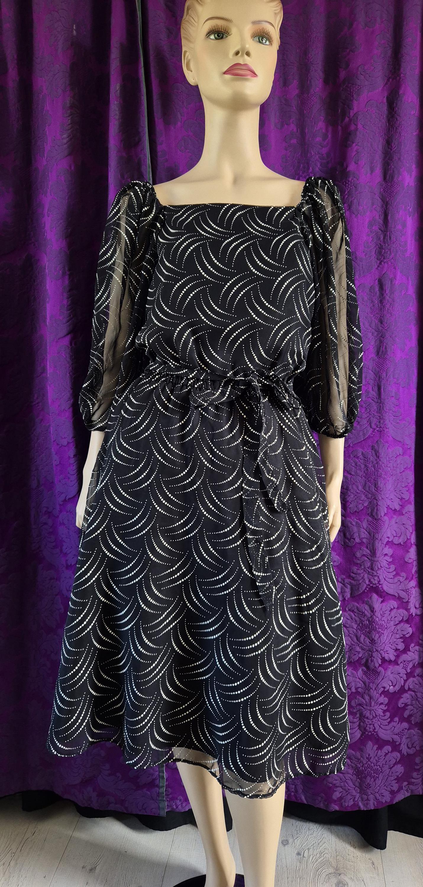 Vintage 1980s Deco Celestial Print Party Dress