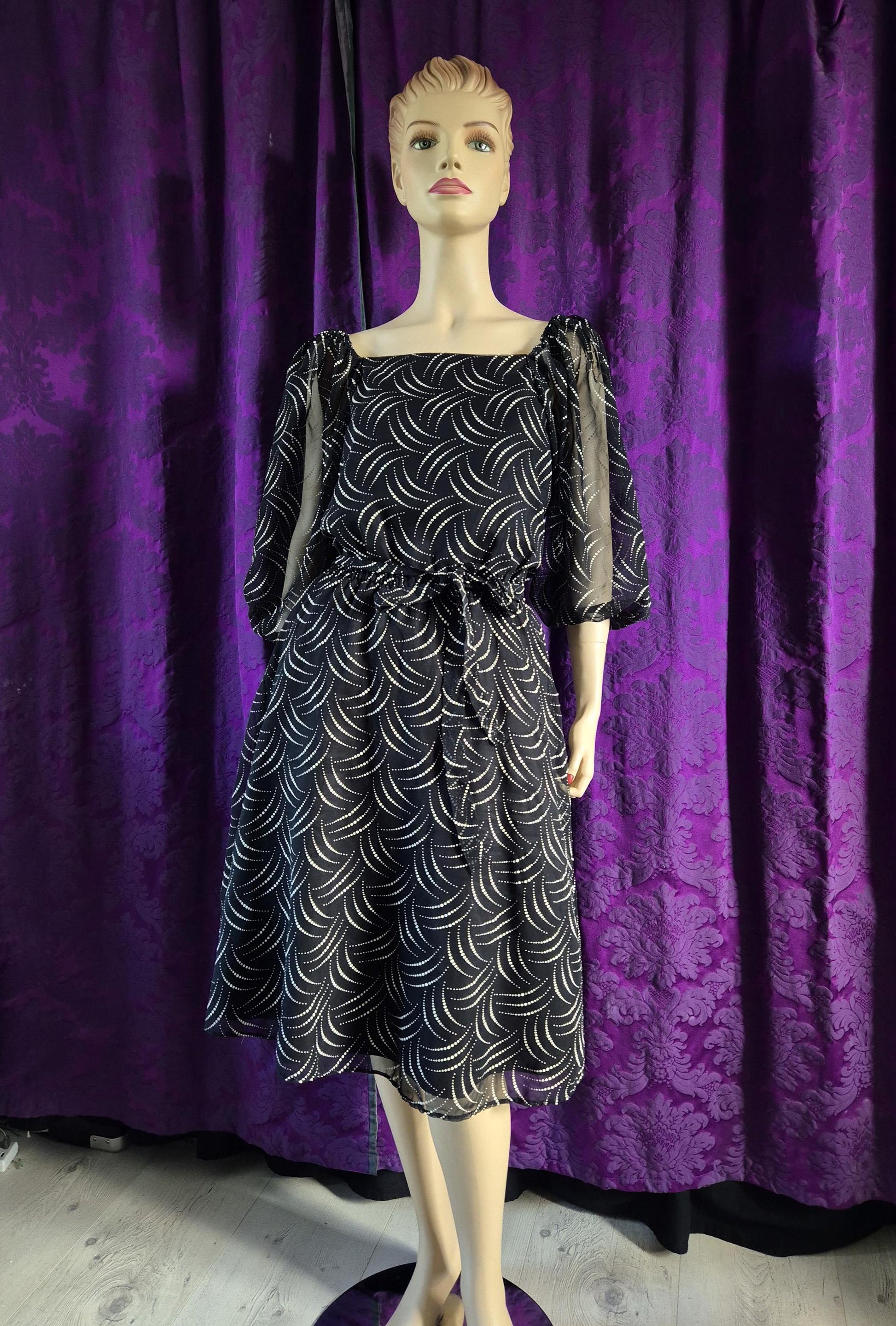 Vintage 1980s Deco Celestial Print Party Dress