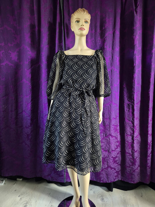 Vintage 1980s Deco Celestial Print Party Dress