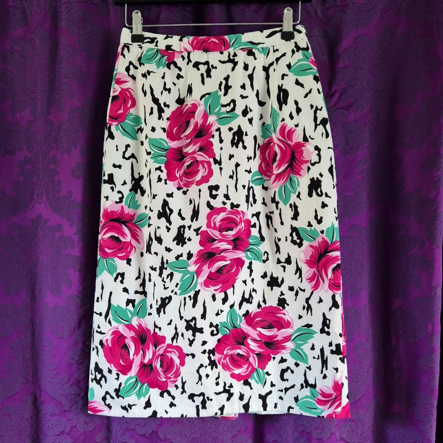 Vintage 1990s Gina Bacconi Cotton Rose Print Suit - Peplum Jacket & Pencil Skirt