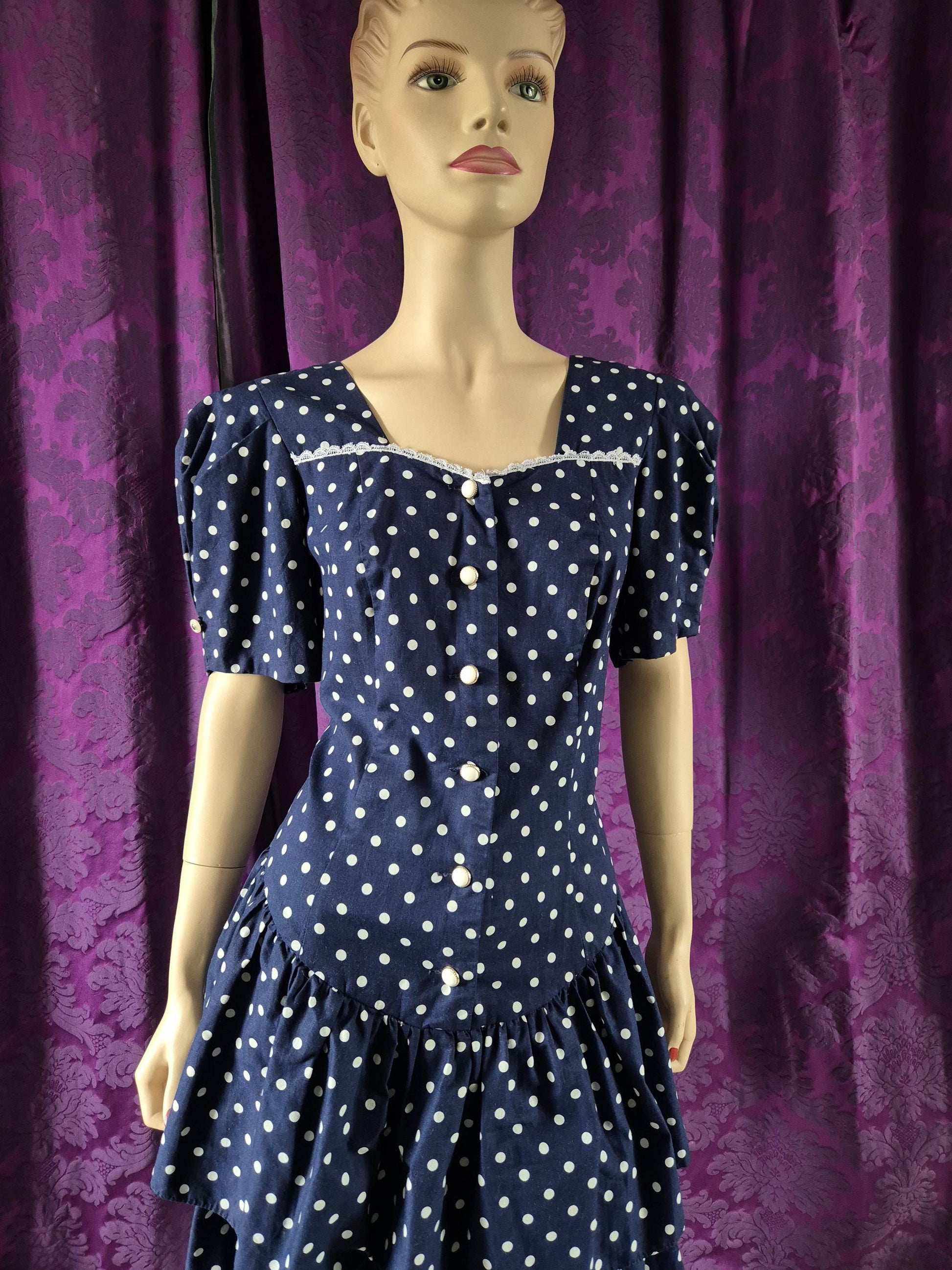 Vintage 1990s Navy Spotted Ra-Ra Nautical Dress