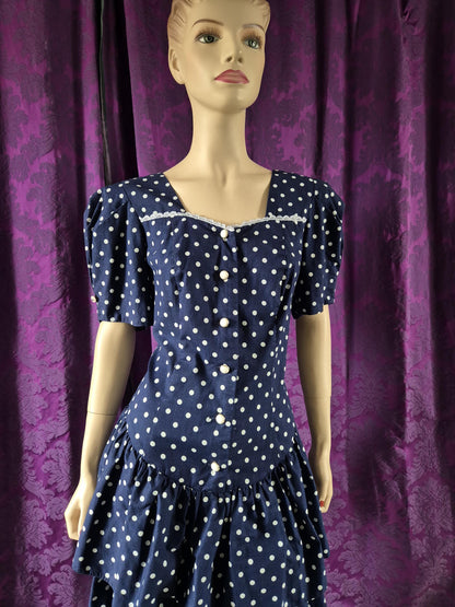 Vintage 1990s Navy Spotted Ra-Ra Nautical Dress