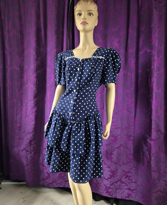 Vintage 1990s Navy Spotted Ra-Ra Nautical Dress