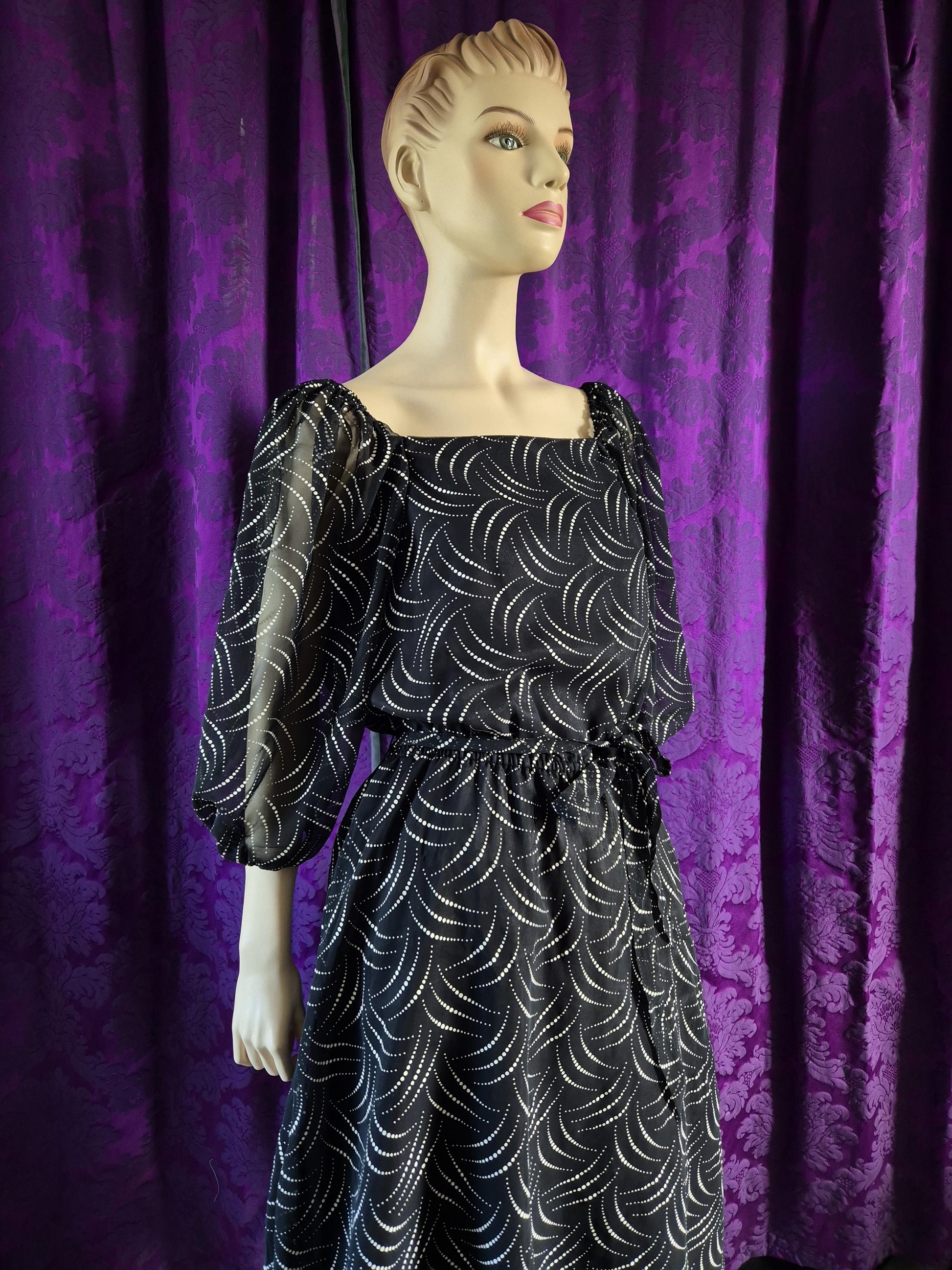 Vintage 1980s Deco Celestial Print Party Dress