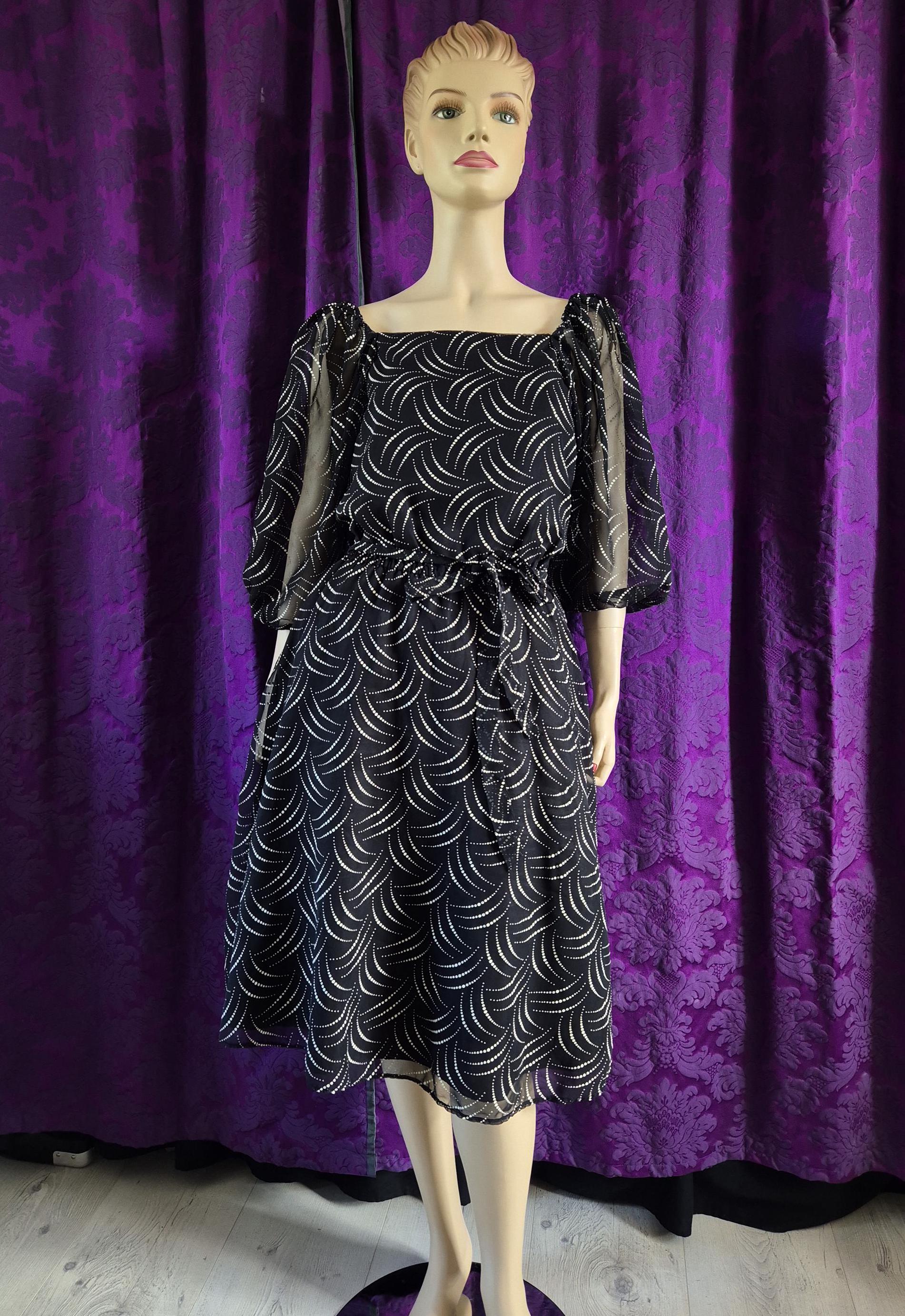 Vintage 1980s Deco Celestial Print Party Dress