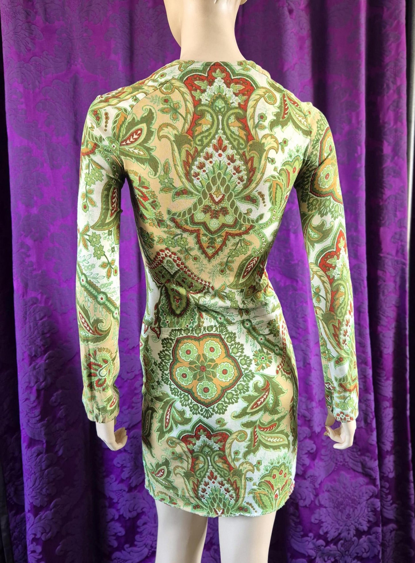 Vintage Green Paisley Jersey Go-Go Swinging 60s dress by Marlborough