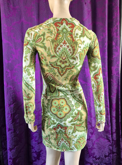 Vintage Green Paisley Jersey Go-Go Swinging 60s dress by Marlborough