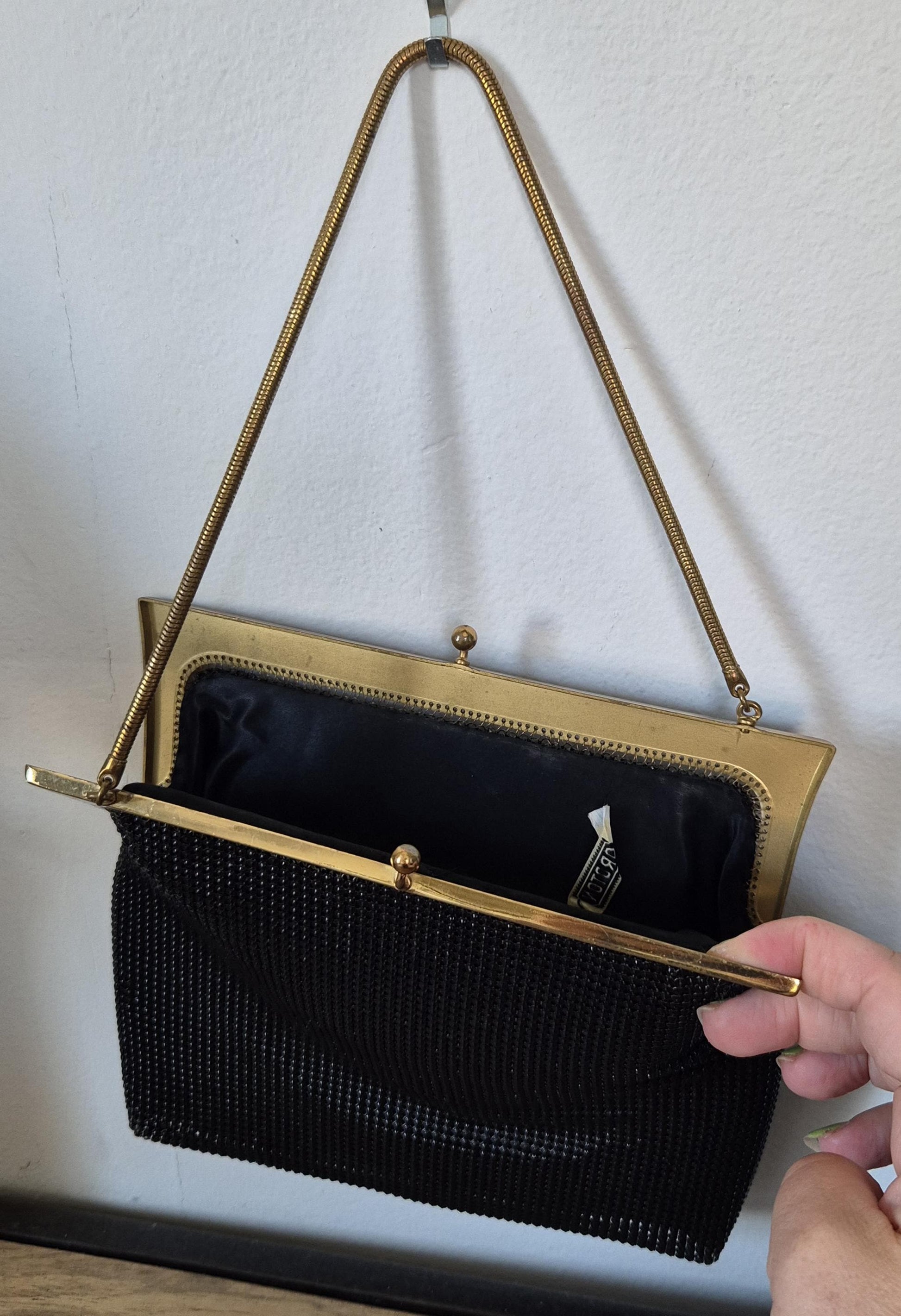 Vintage OROTON Black Mesh Deco Style Handbag