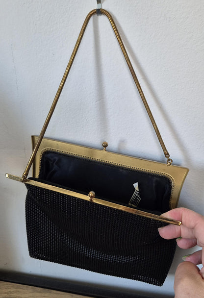 Vintage OROTON Black Mesh Deco Style Handbag
