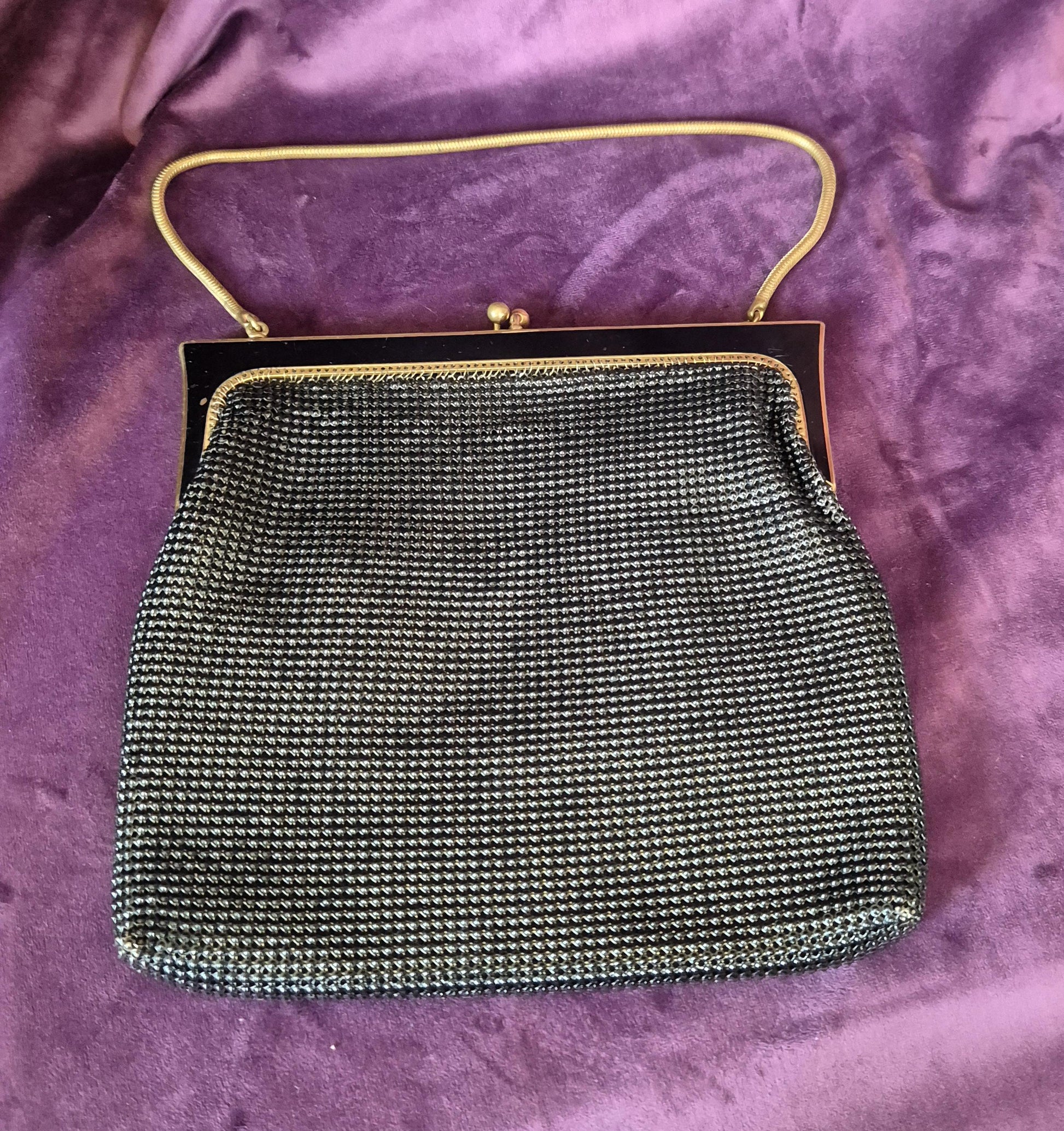 Vintage OROTON Black Mesh Deco Style Handbag