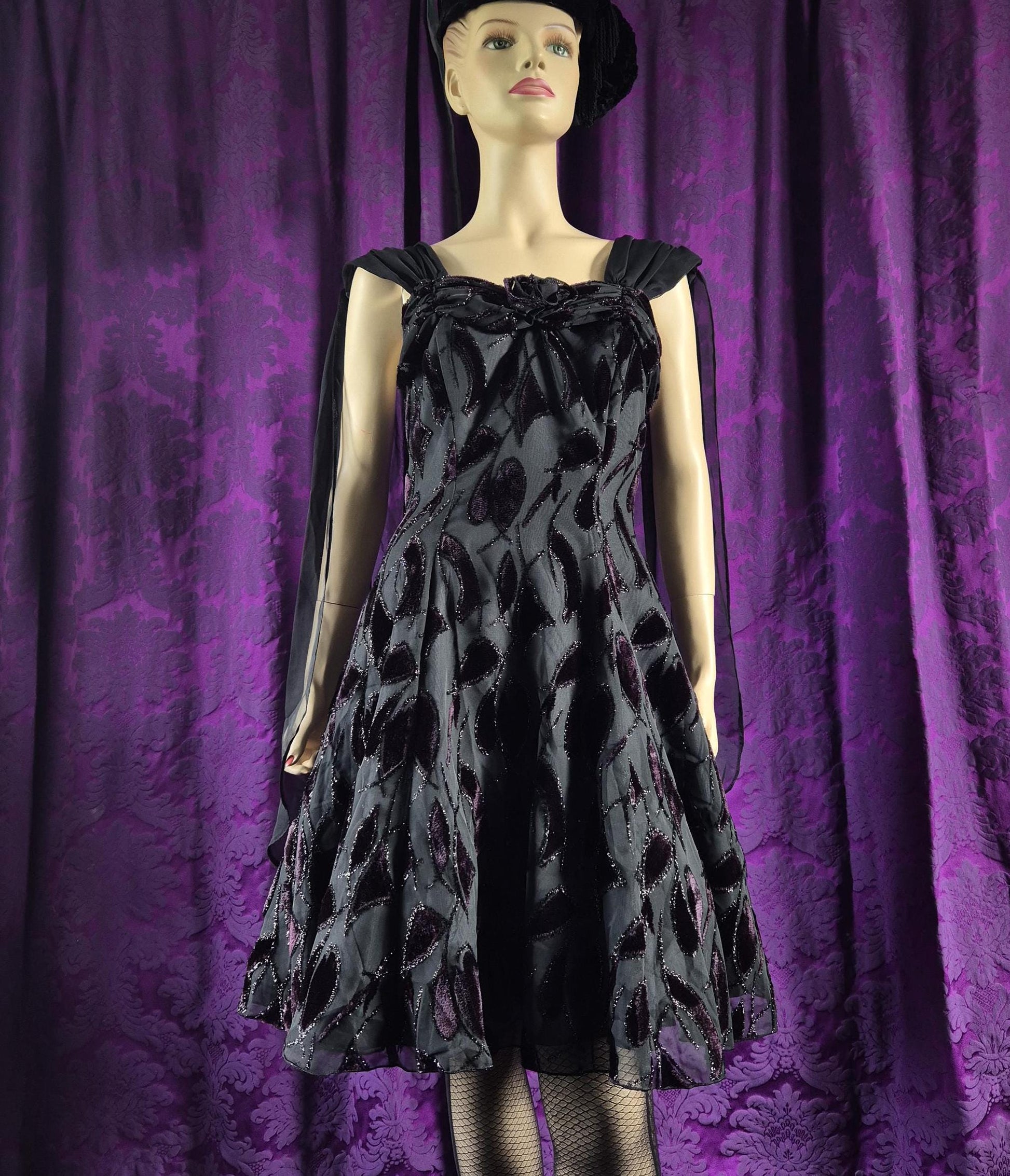 Vintage 90s Chiffon Layered Goth Prom Dress - Halloween Party Frock