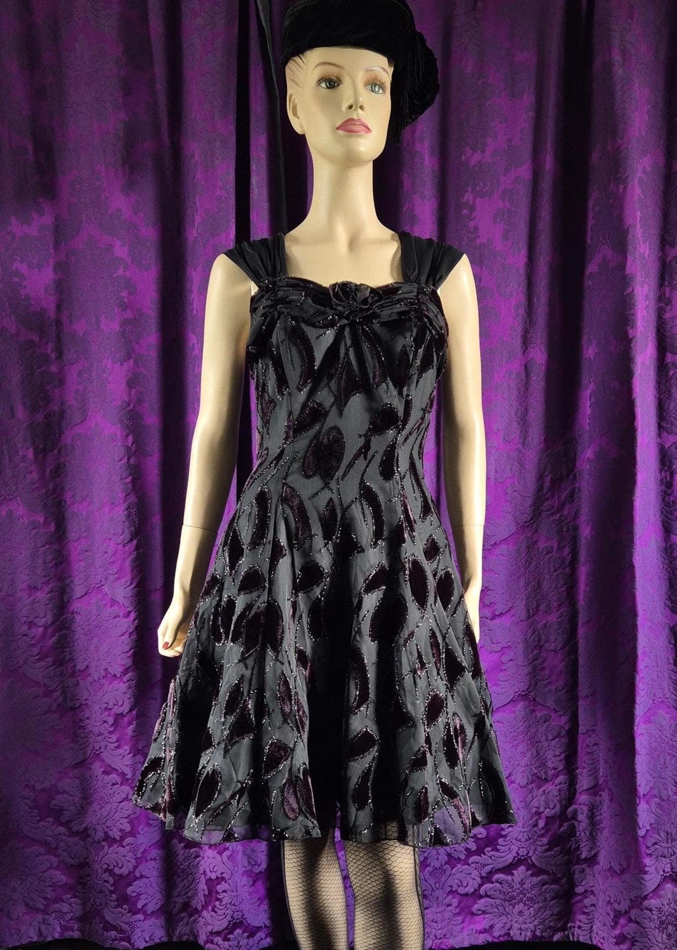 Vintage 90s Chiffon Layered Goth Prom Dress - Halloween Party Frock