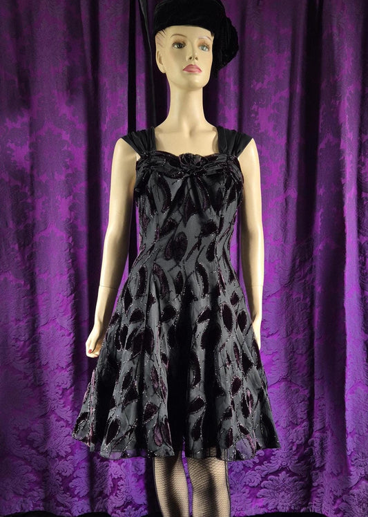 Vintage 90s Chiffon Layered Goth Prom Dress - Halloween Party Frock