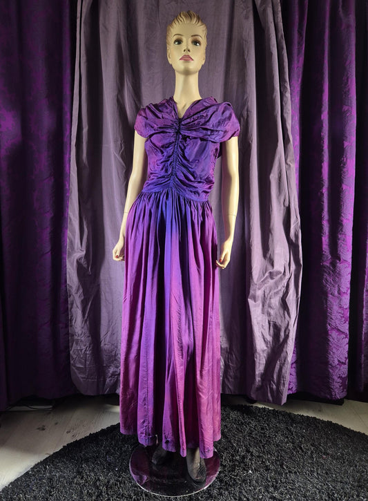 Vintage 30s/40s Faded Glamour Purple Ruched Rayon Gown - Fancy Dress