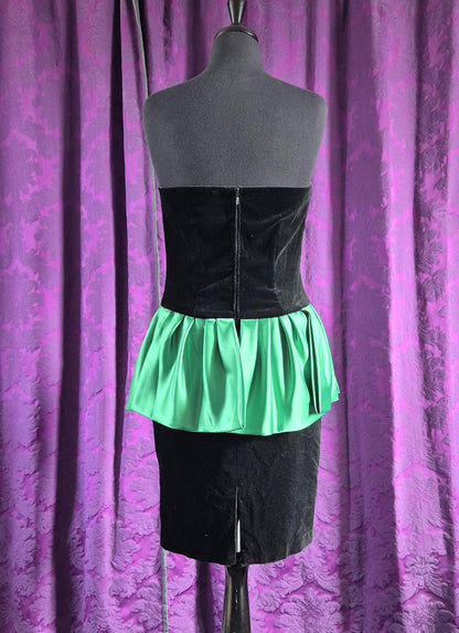 Vintage 1980s Bejewelled Velvet Strapless Peplum Dress