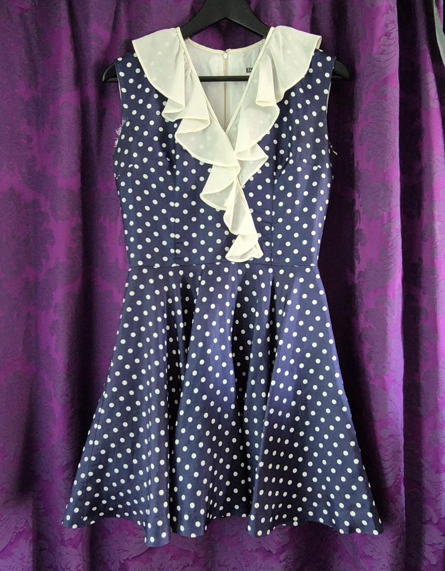 Vintage Polka Dot Ruffle Collar MiniDress - Nautical Cosplay Sailor Girl