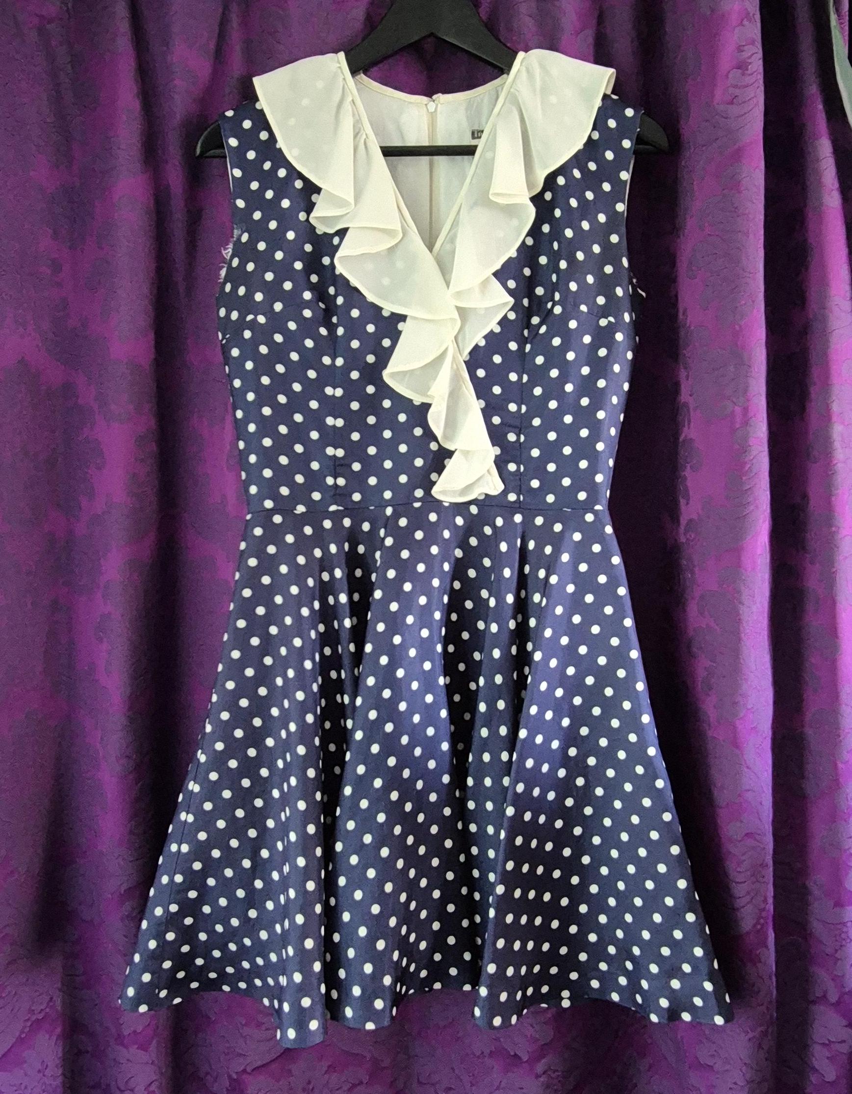 Vintage Polka Dot Ruffle Collar MiniDress - Nautical Cosplay Sailor Girl