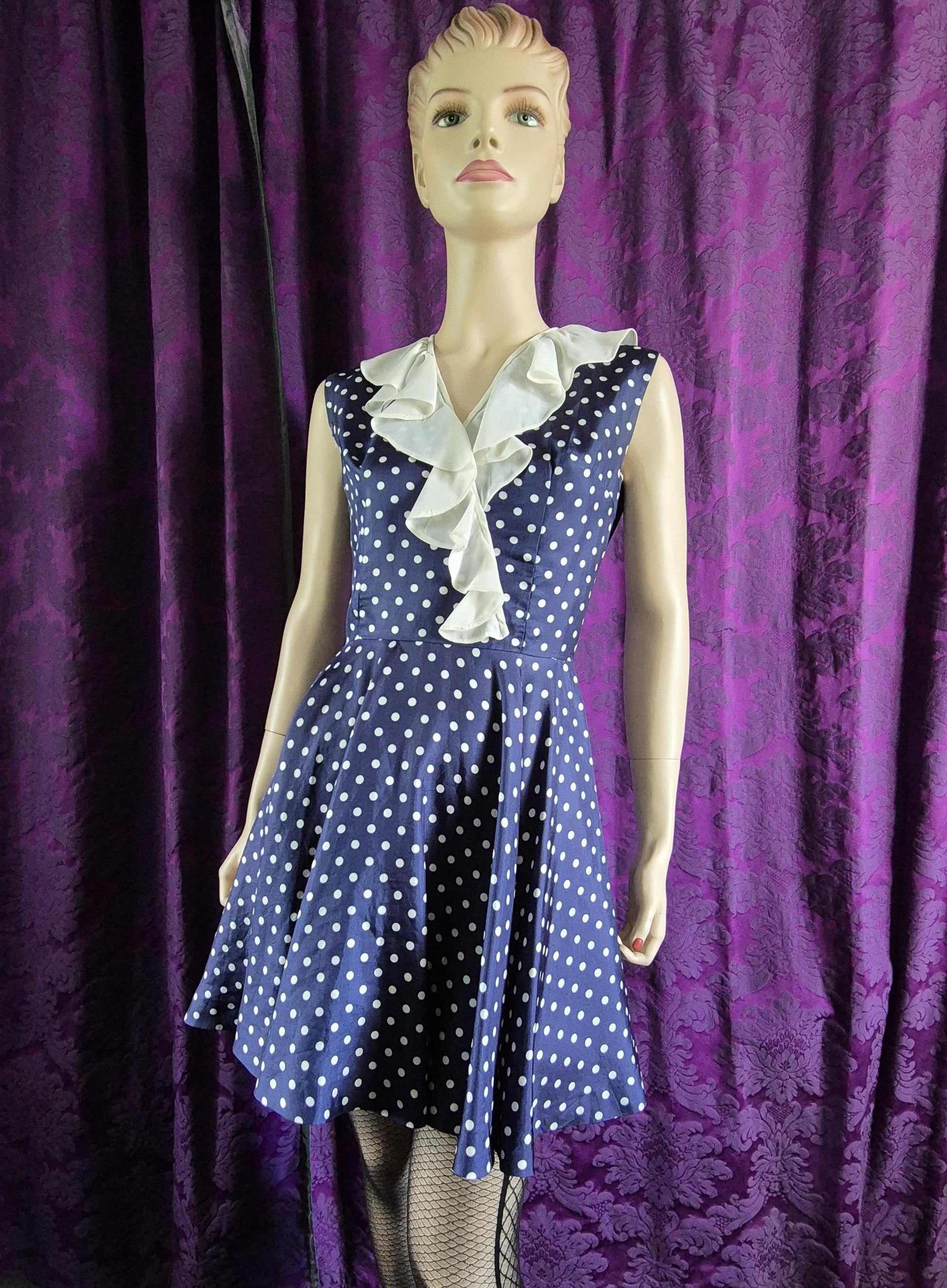 Vintage Polka Dot Ruffle Collar MiniDress - Nautical Cosplay Sailor Girl