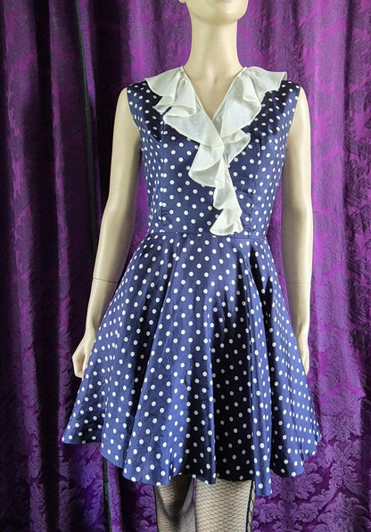 Vintage Polka Dot Ruffle Collar MiniDress - Nautical Cosplay Sailor Girl