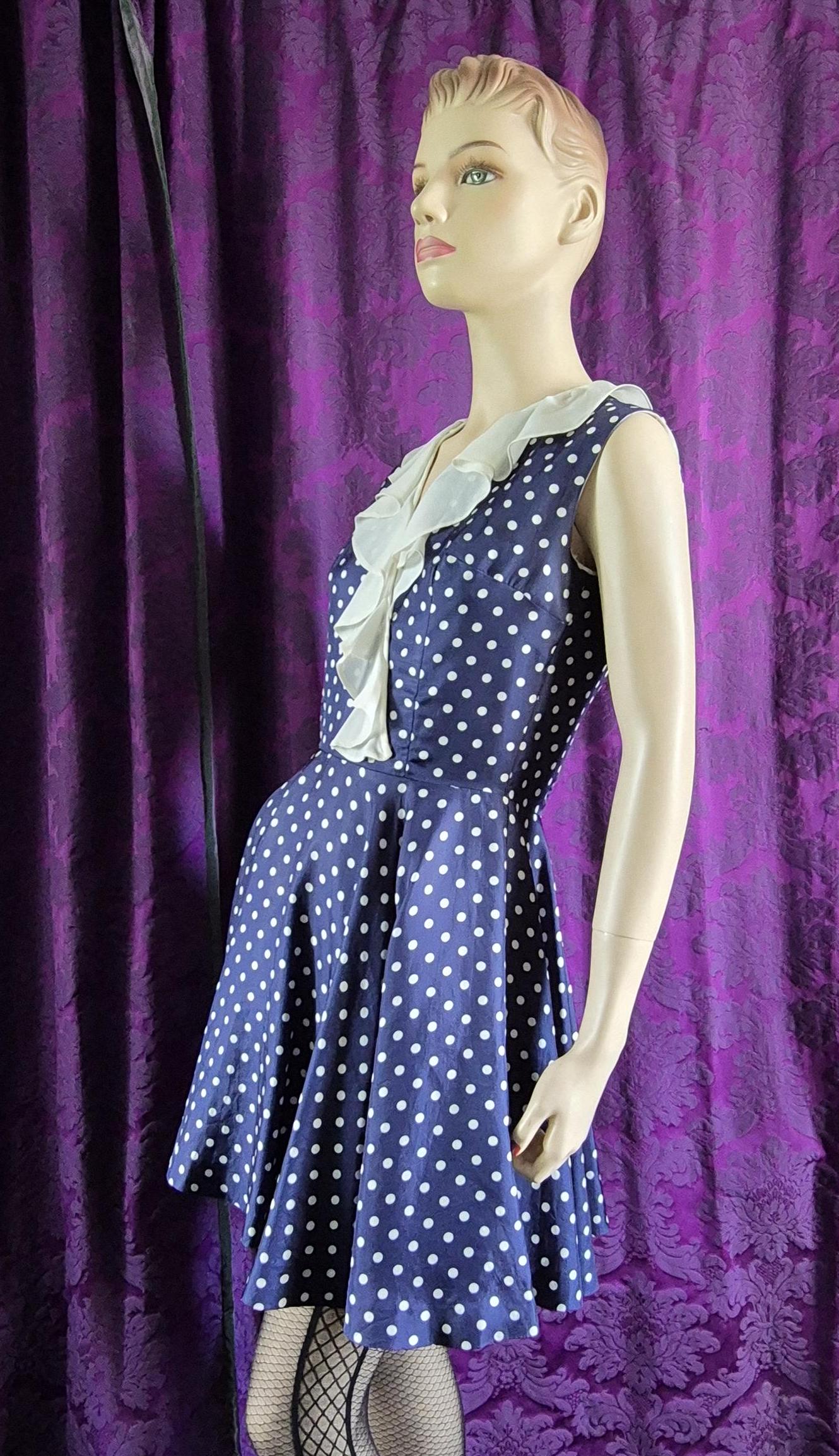 Vintage Polka Dot Ruffle Collar MiniDress - Nautical Cosplay Sailor Girl