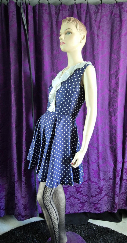 Vintage Polka Dot Ruffle Collar MiniDress - Nautical Cosplay Sailor Girl
