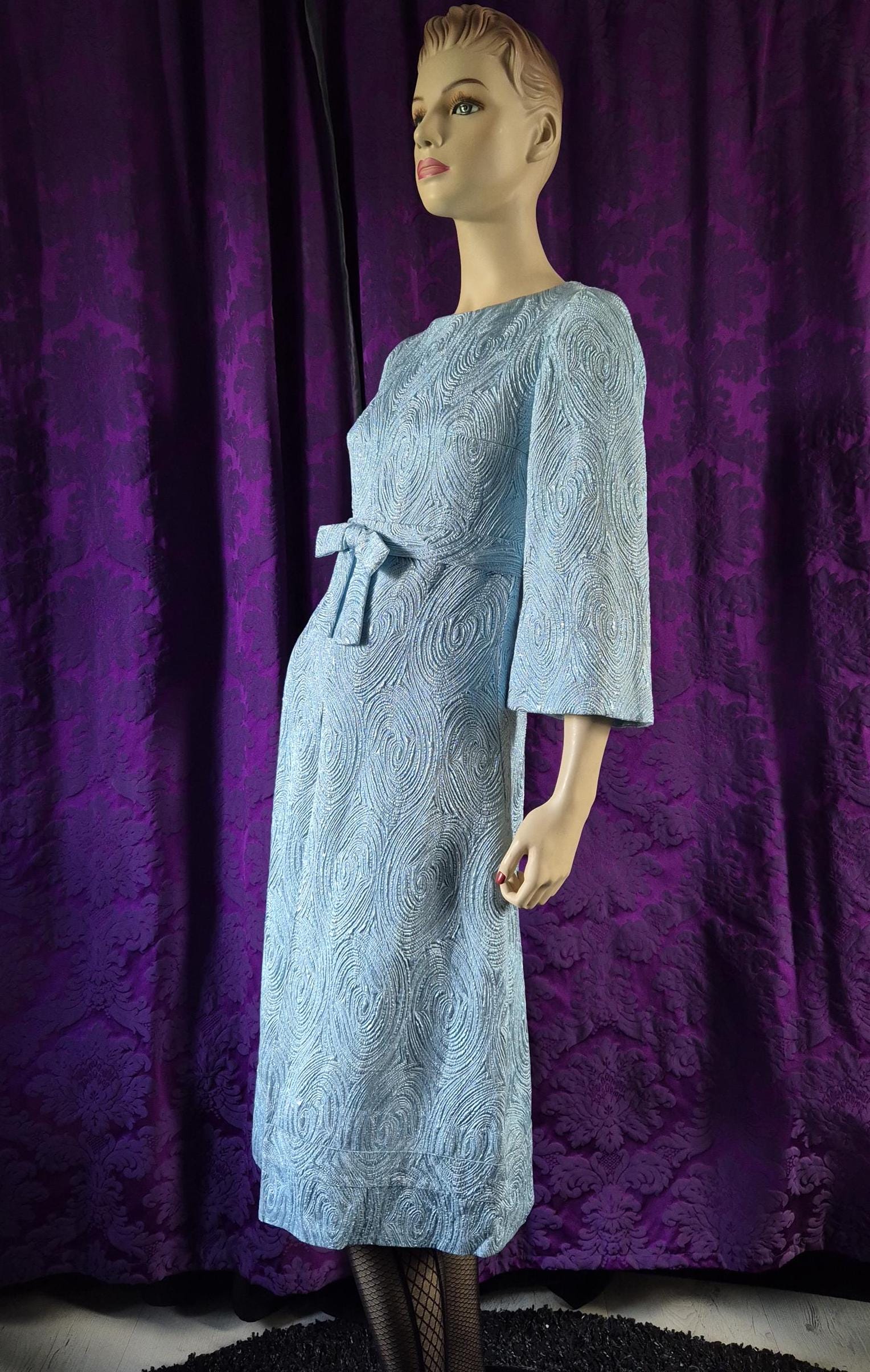 Vintage 1960s Powder Blue Lurex Swirl Dress