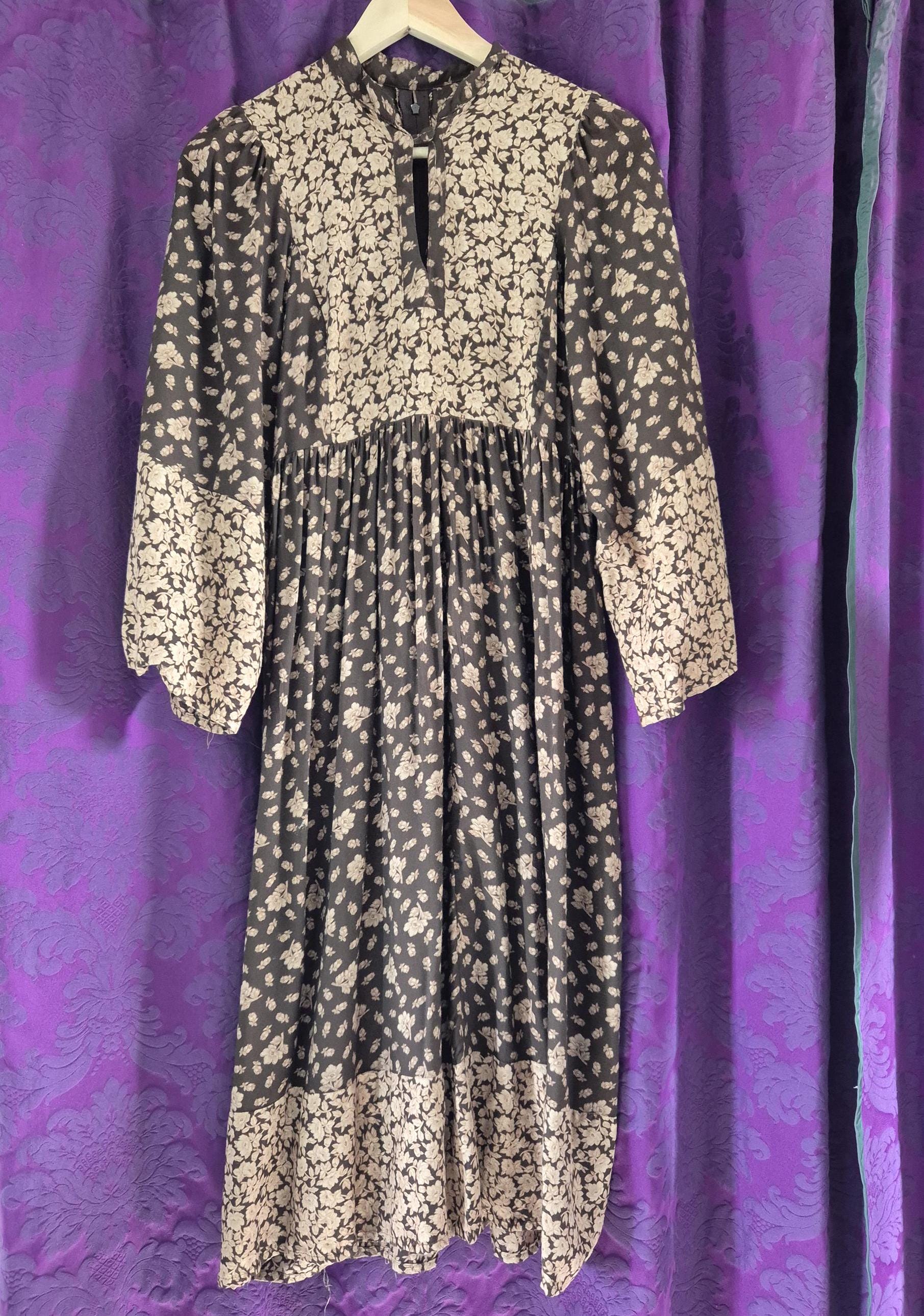 Vintage Boho Floral Smock Dress - Cottagecore Grunge Prairie