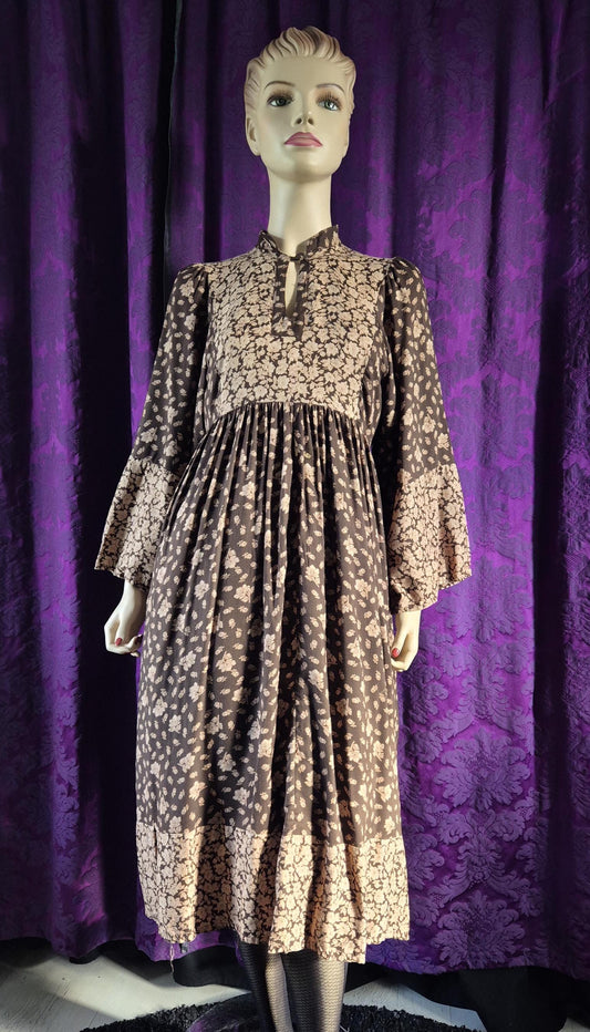 Vintage Boho Floral Smock Dress - Cottagecore Grunge Prairie