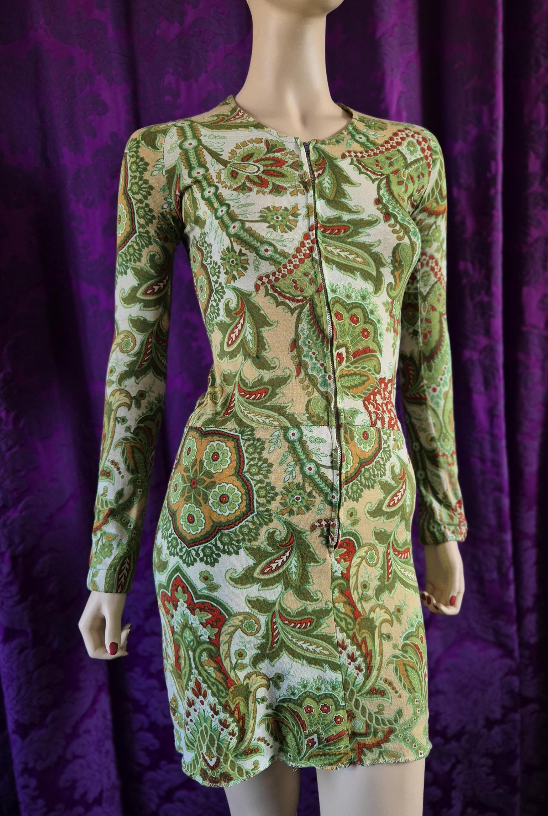 Vintage Green Paisley Jersey Go-Go Swinging 60s dress by Marlborough