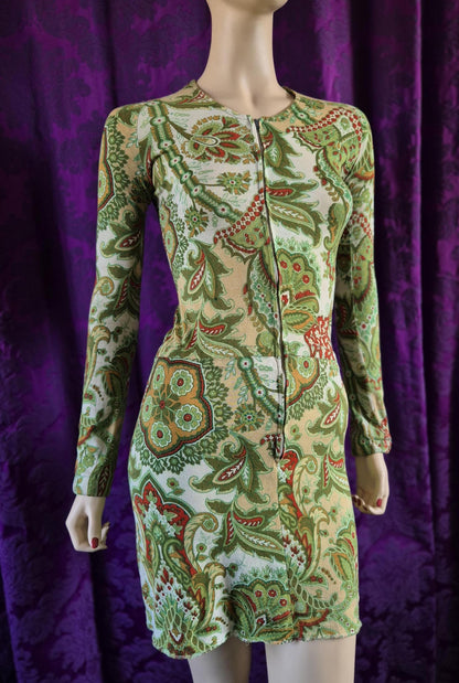 Vintage Green Paisley Jersey Go-Go Swinging 60s dress by Marlborough