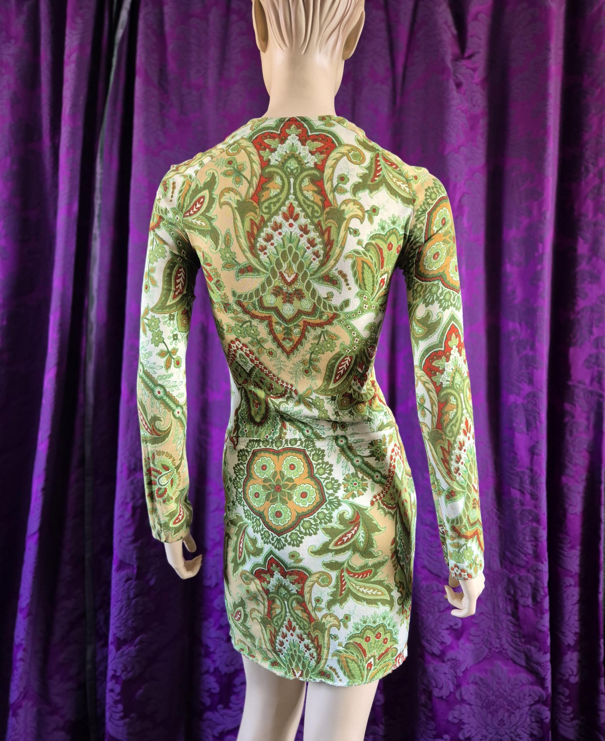 Vintage Green Paisley Jersey Go-Go Swinging 60s dress by Marlborough