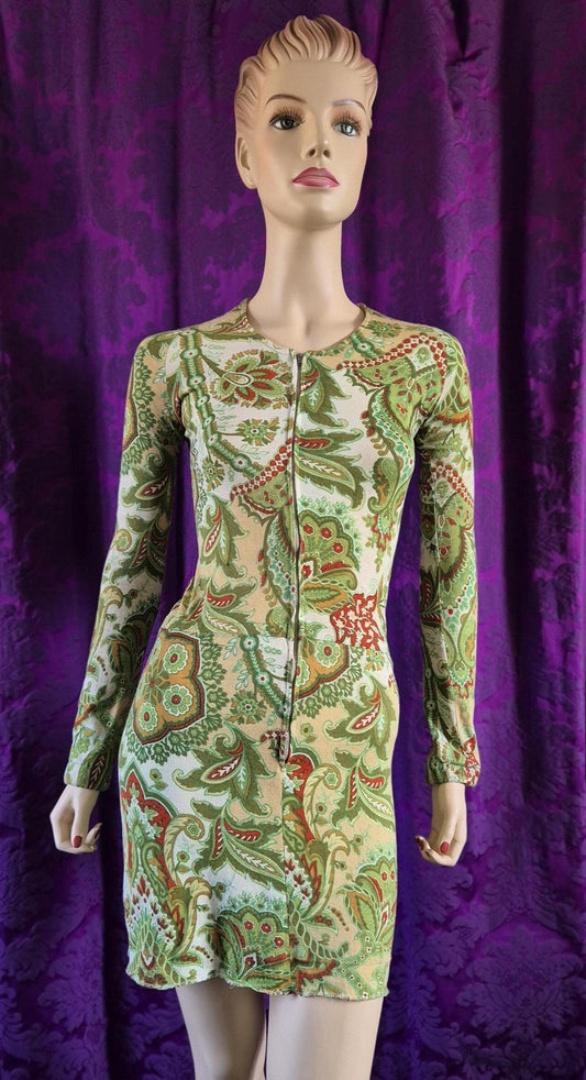 Vintage Green Paisley Jersey Go-Go Swinging 60s dress by Marlborough