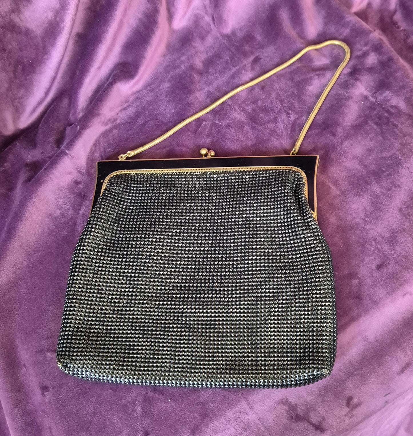 Vintage OROTON Black Mesh Deco Style Handbag