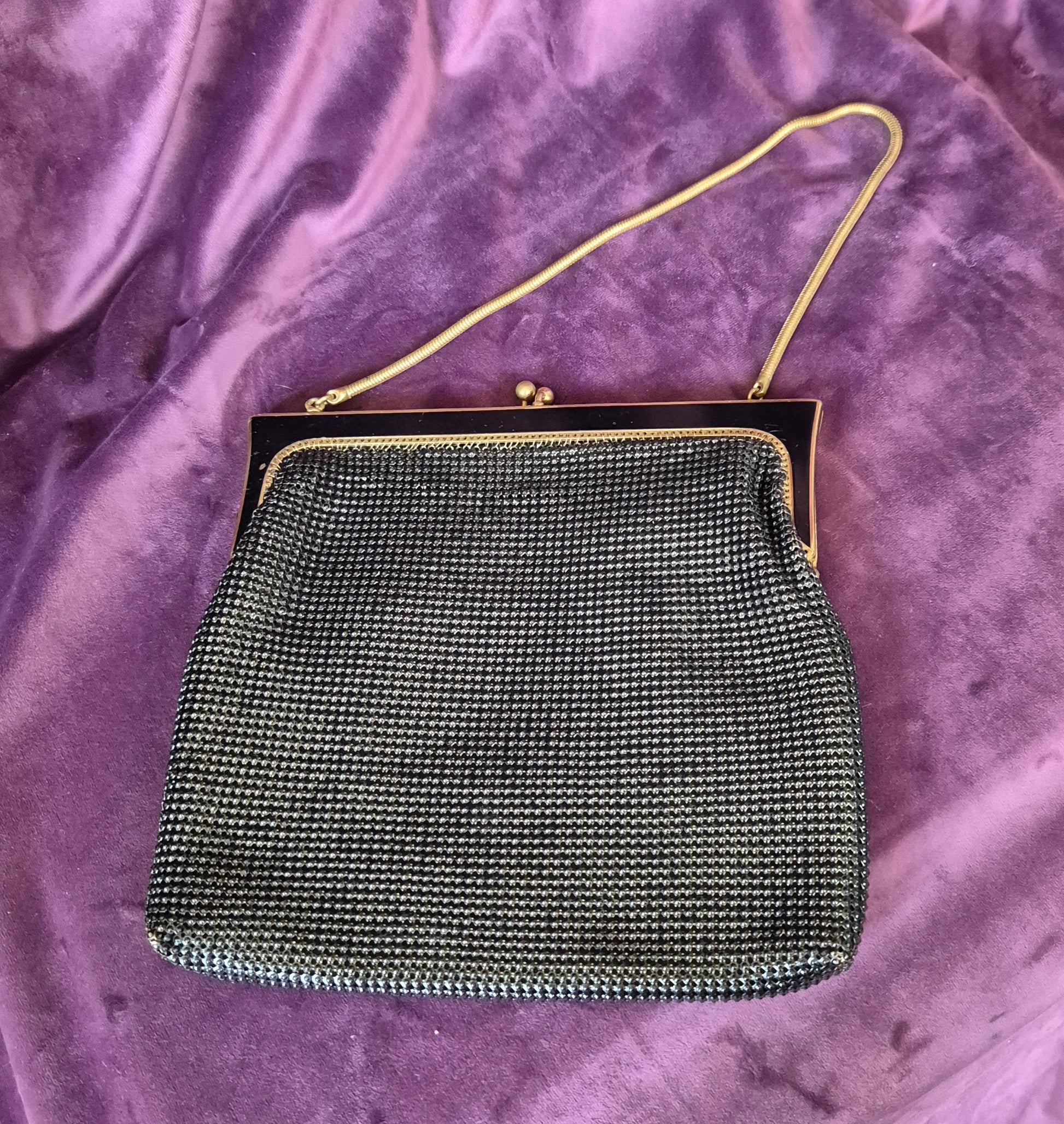 Vintage OROTON Black Mesh Deco Style Handbag
