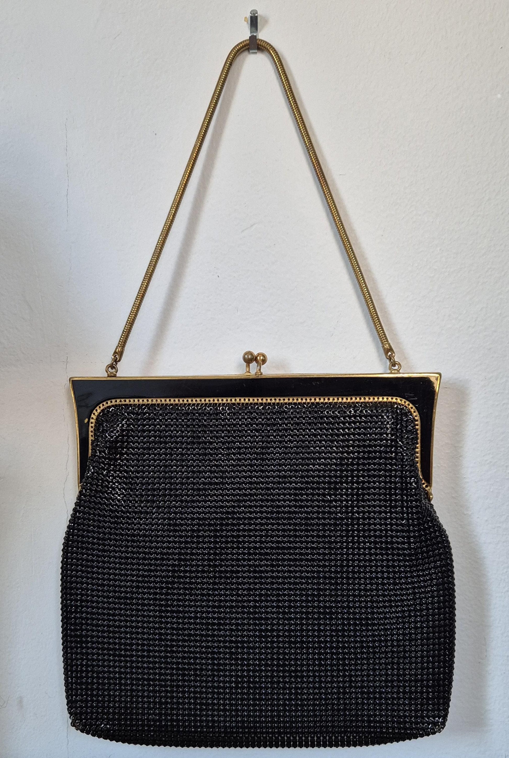 Vintage OROTON Black Mesh Deco Style Handbag