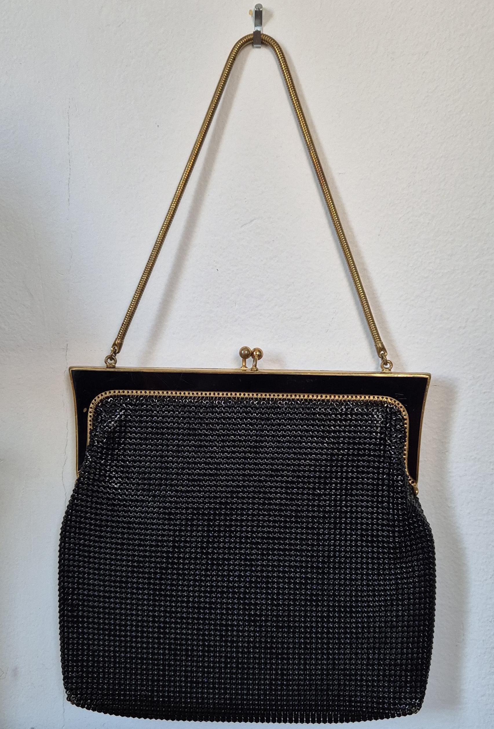 Vintage OROTON Black Mesh Deco Style Handbag