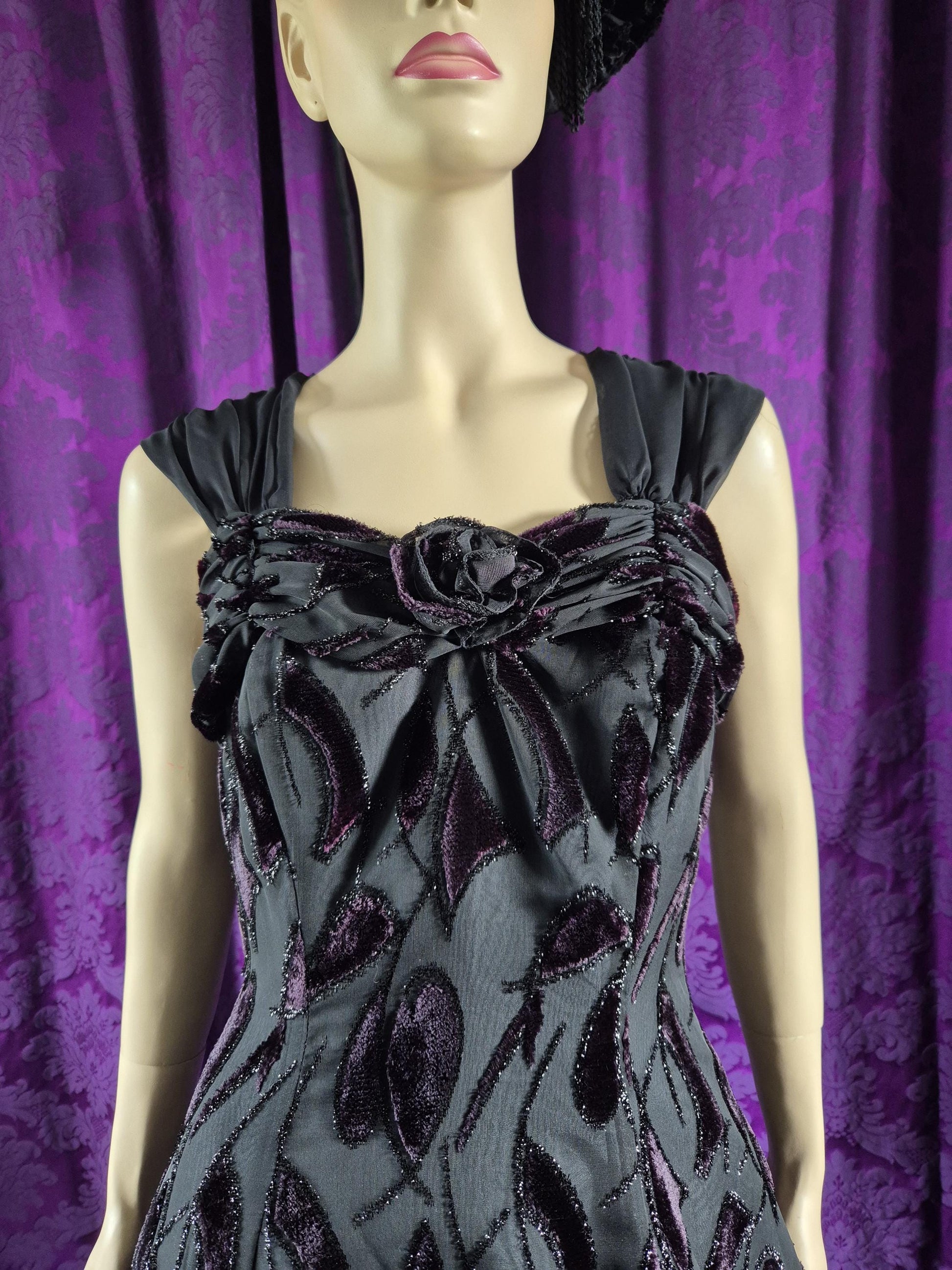 Vintage 90s Chiffon Layered Goth Prom Dress - Halloween Party Frock