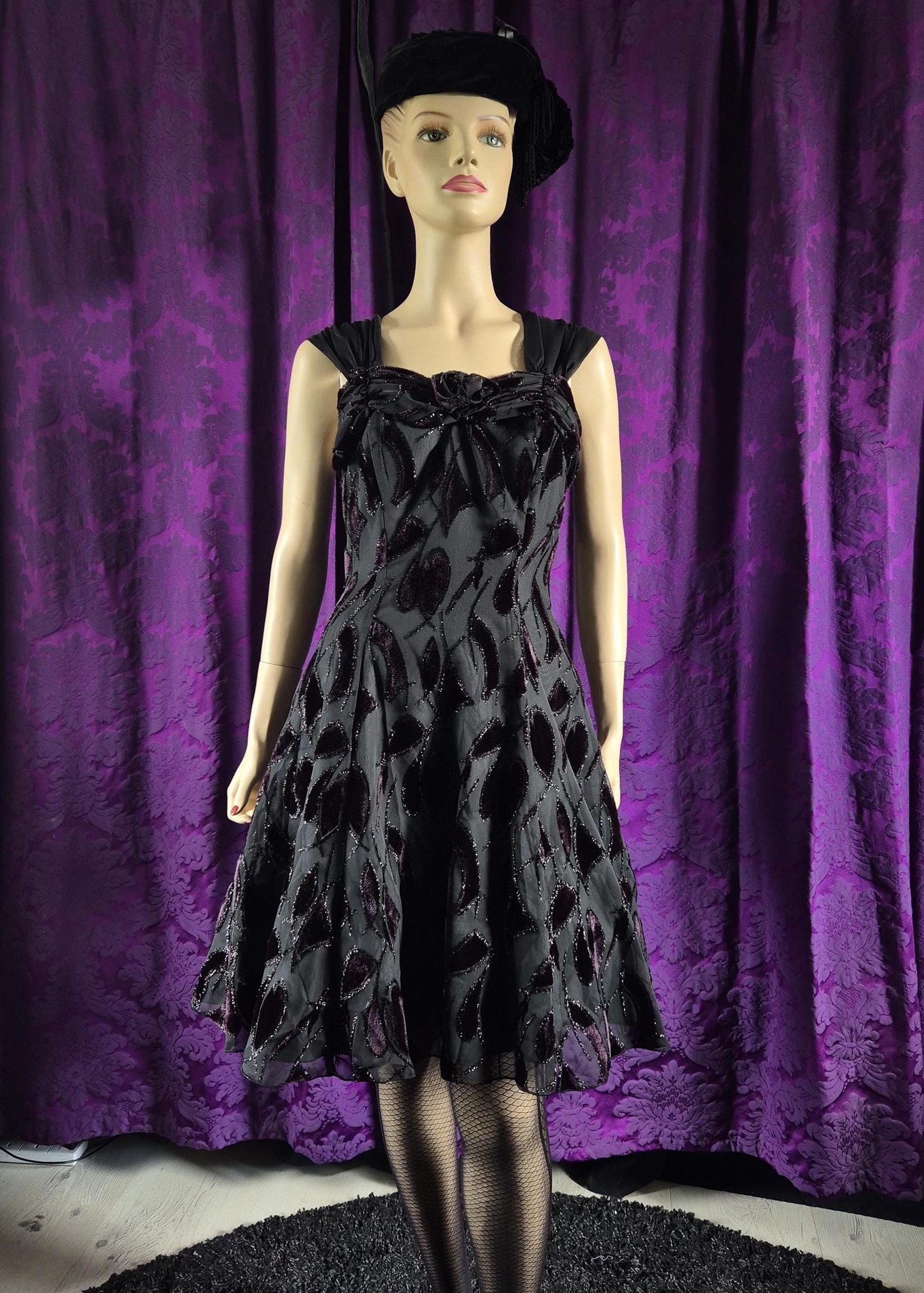 Vintage 90s Chiffon Layered Goth Prom Dress - Halloween Party Frock
