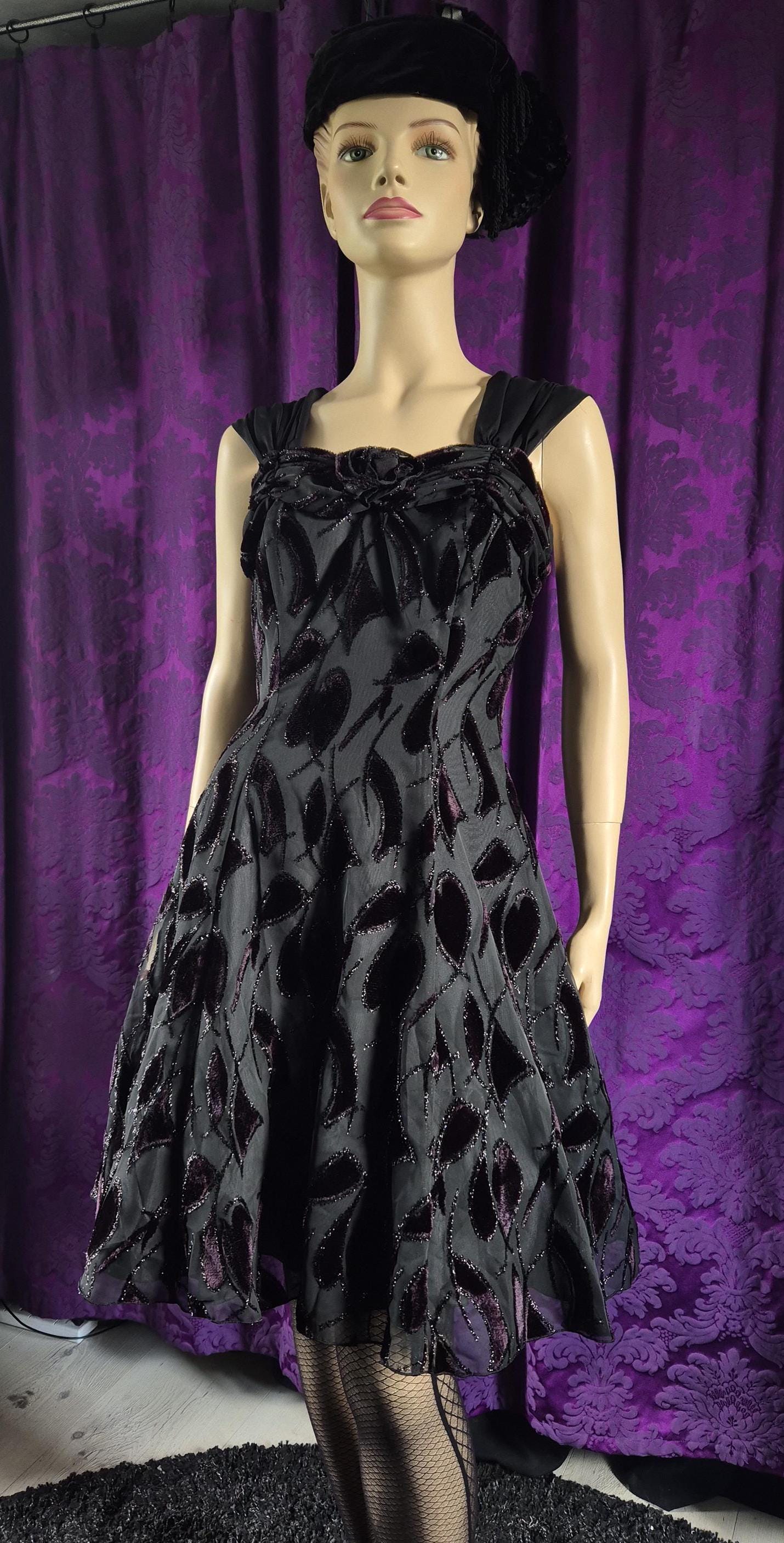 Vintage 90s Chiffon Layered Goth Prom Dress - Halloween Party Frock
