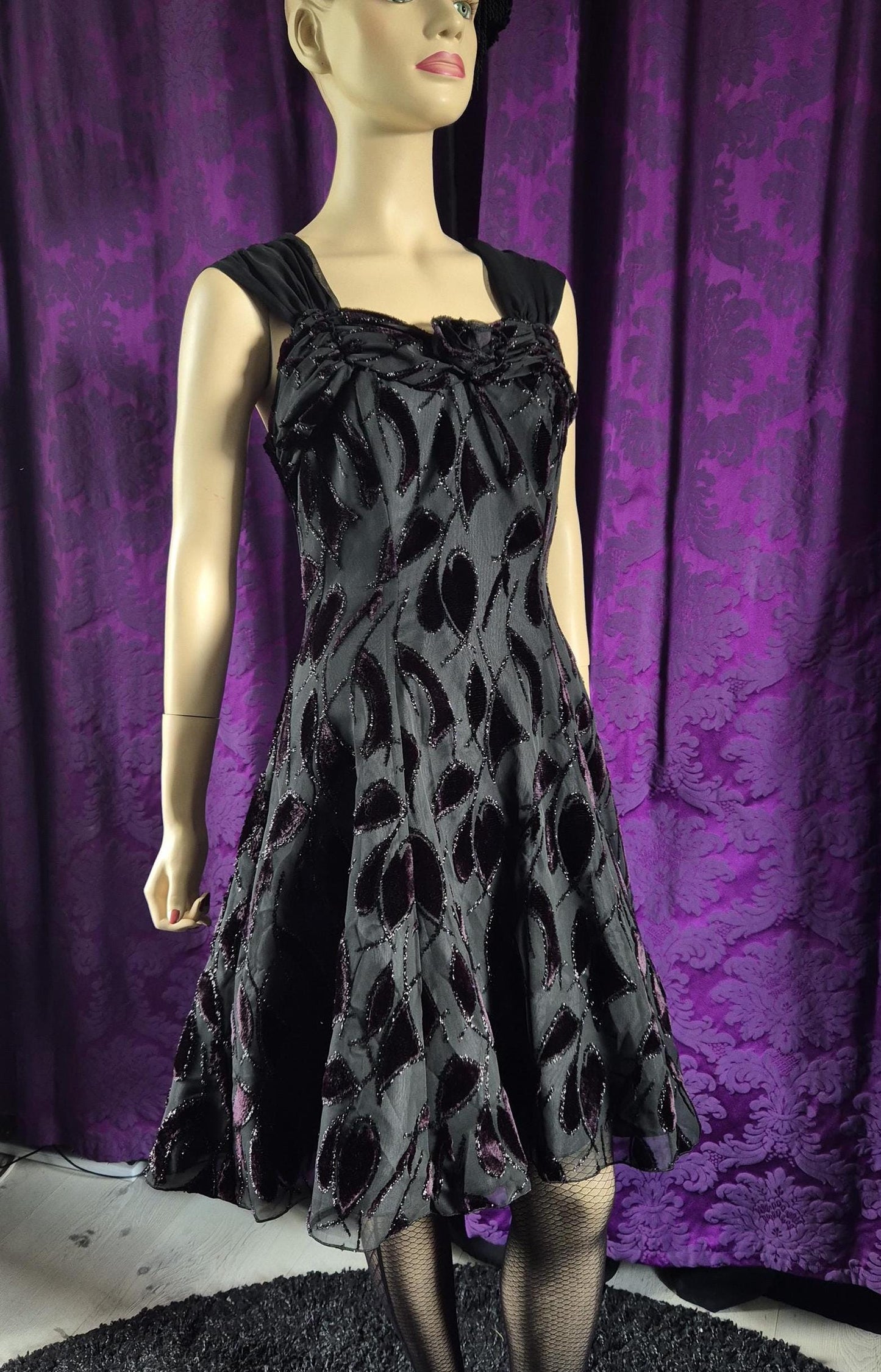 Vintage 90s Chiffon Layered Goth Prom Dress - Halloween Party Frock