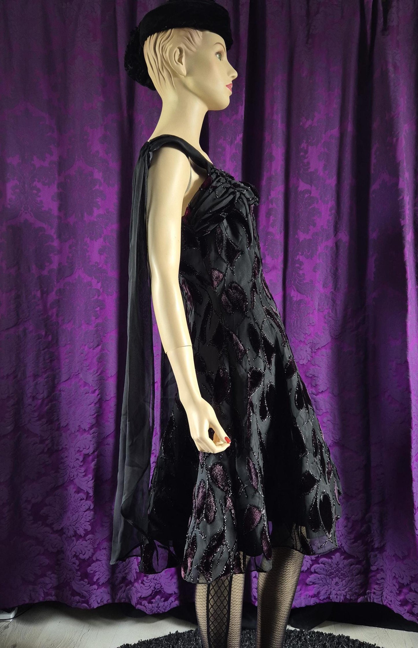 Vintage 90s Chiffon Layered Goth Prom Dress - Halloween Party Frock