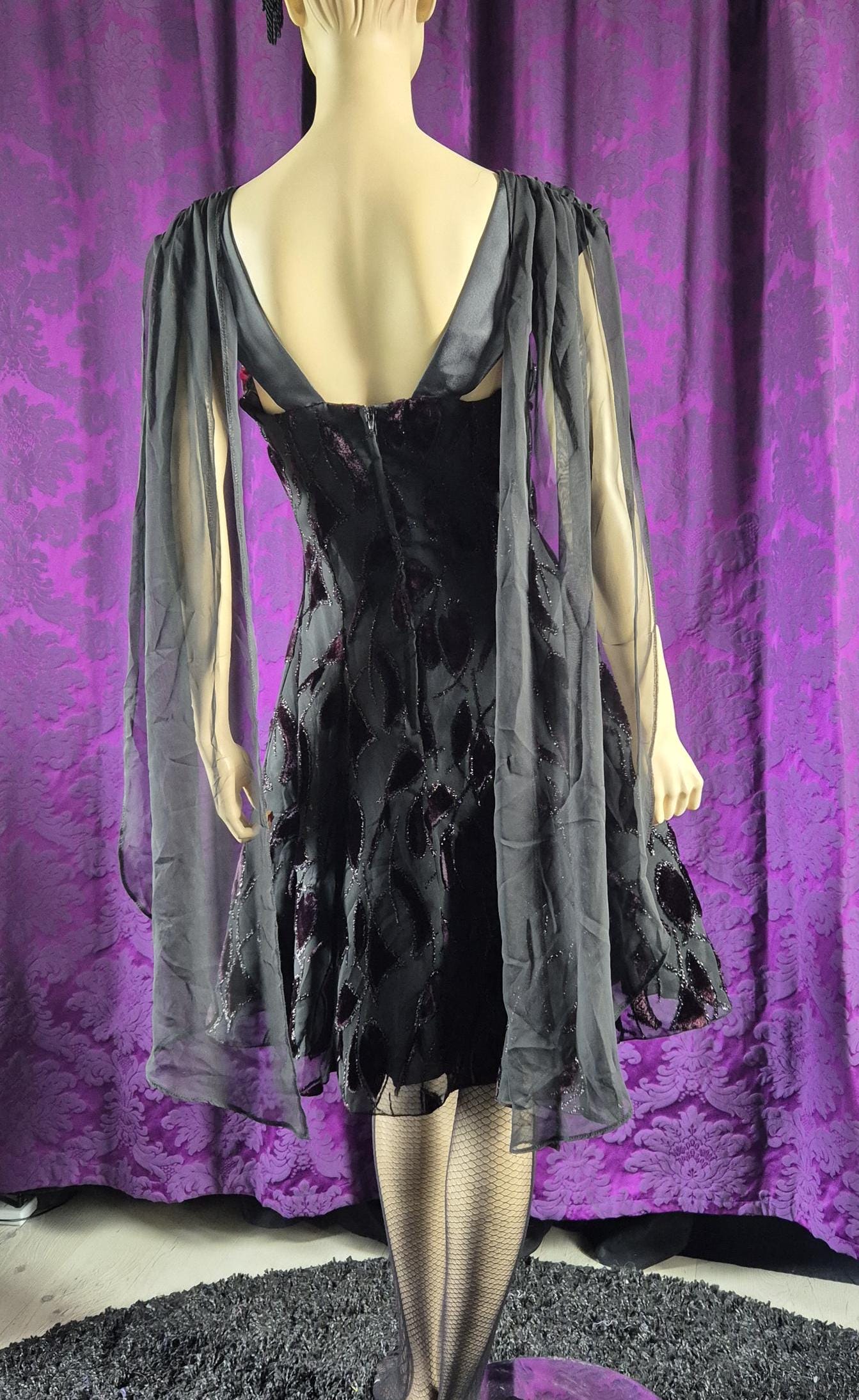 Vintage 90s Chiffon Layered Goth Prom Dress - Halloween Party Frock