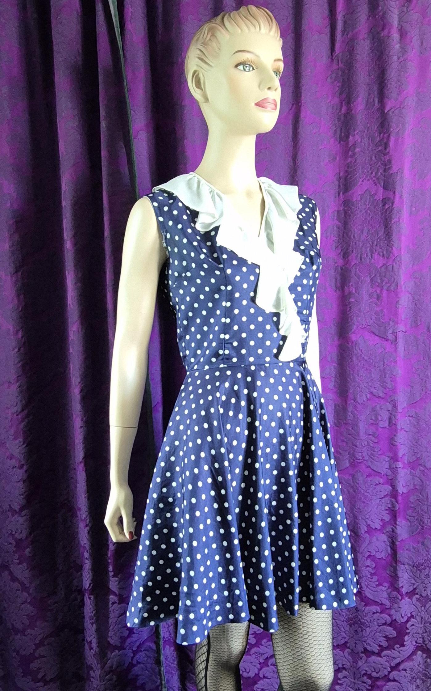 Vintage Polka Dot Ruffle Collar MiniDress - Nautical Cosplay Sailor Girl