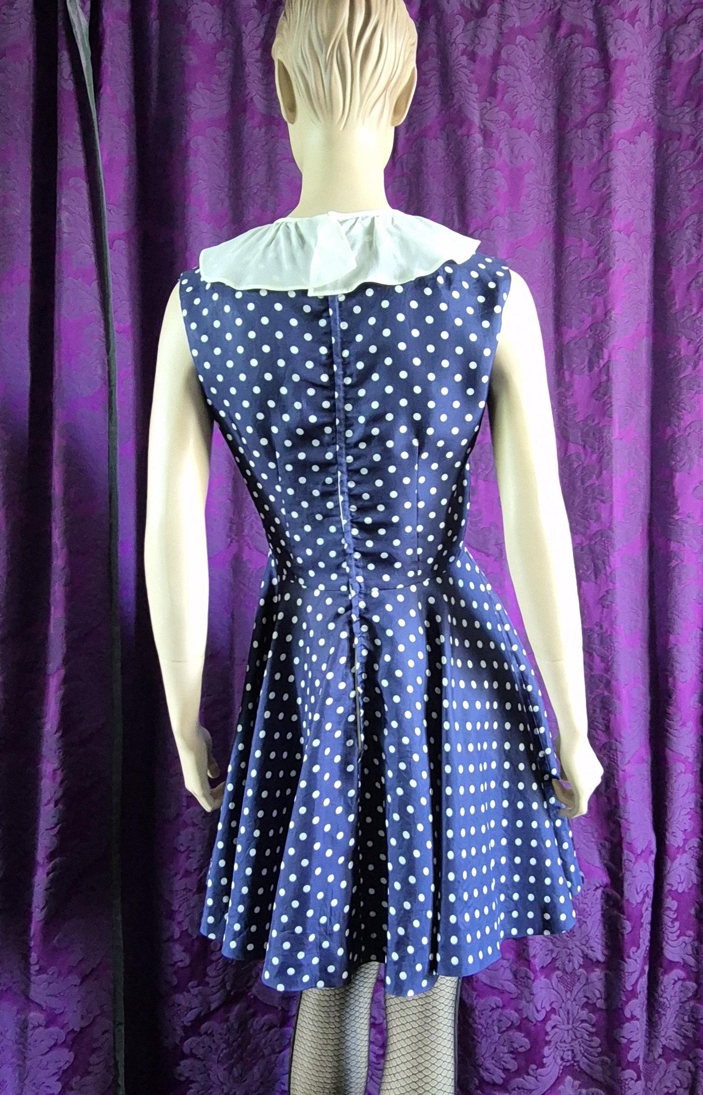 Vintage Polka Dot Ruffle Collar MiniDress - Nautical Cosplay Sailor Girl