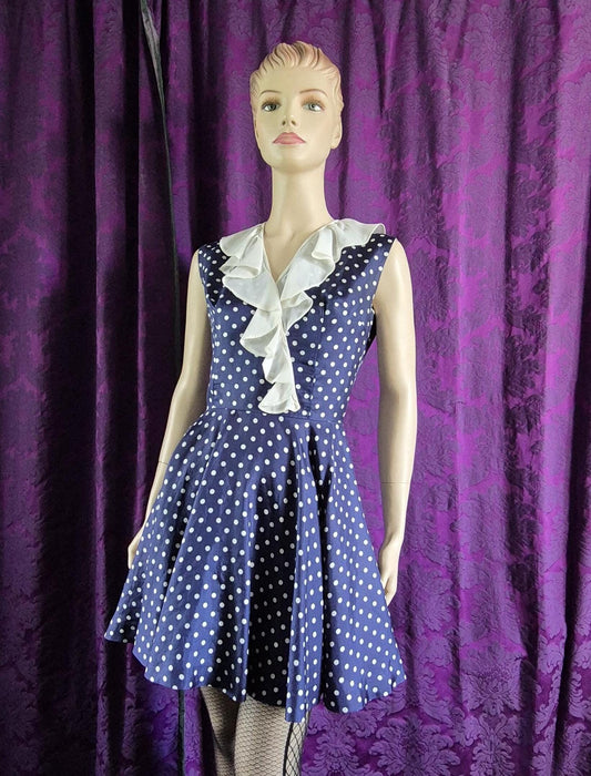 Vintage Polka Dot Ruffle Collar MiniDress - Nautical Cosplay Sailor Girl