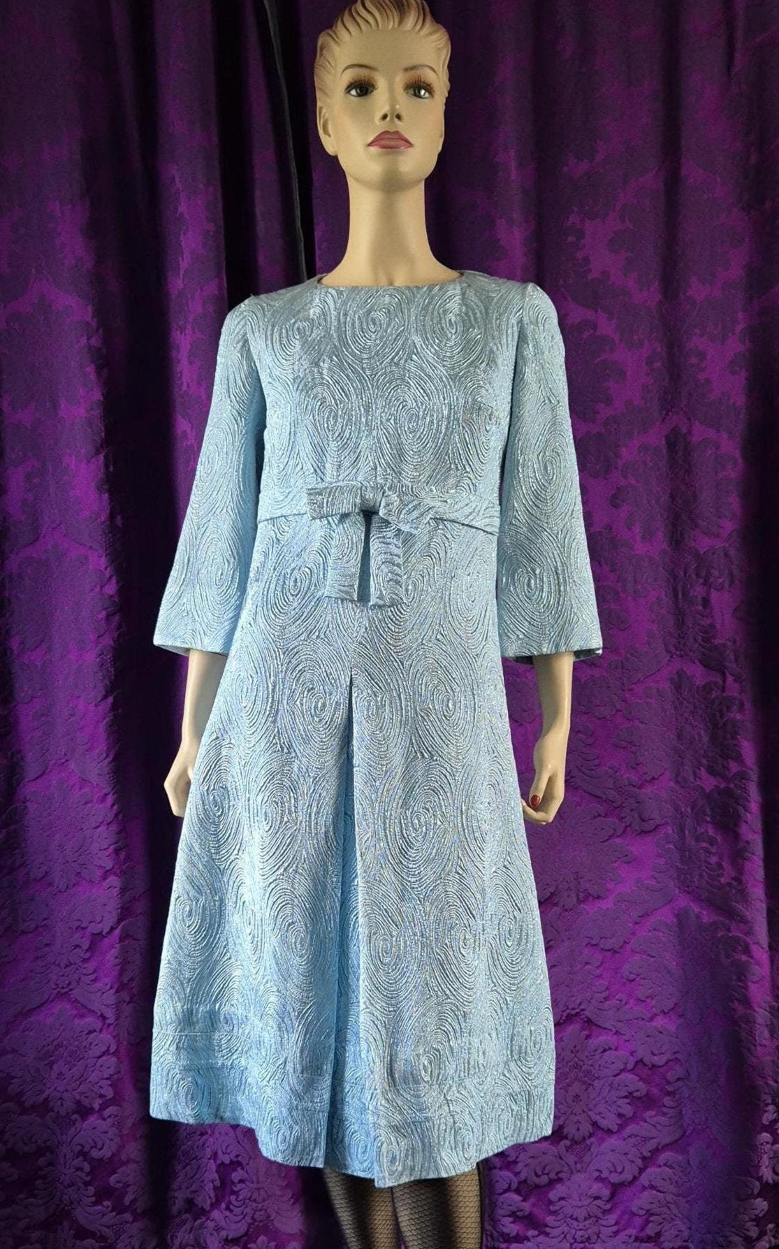 Vintage 1960s Powder Blue Lurex Swirl Dress