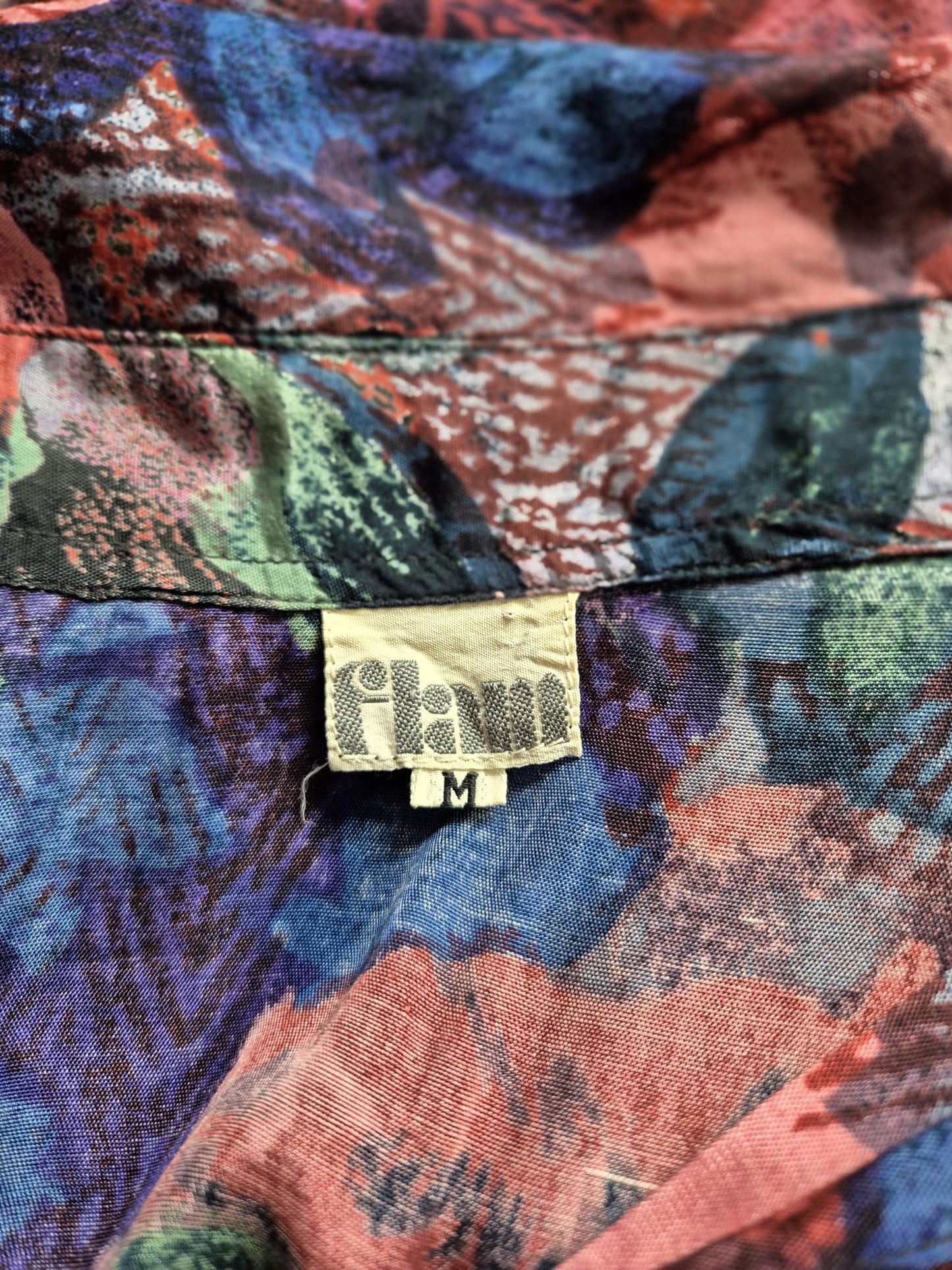 Vintage 90s Rayon Floral Shiny Blouse by "Flam"