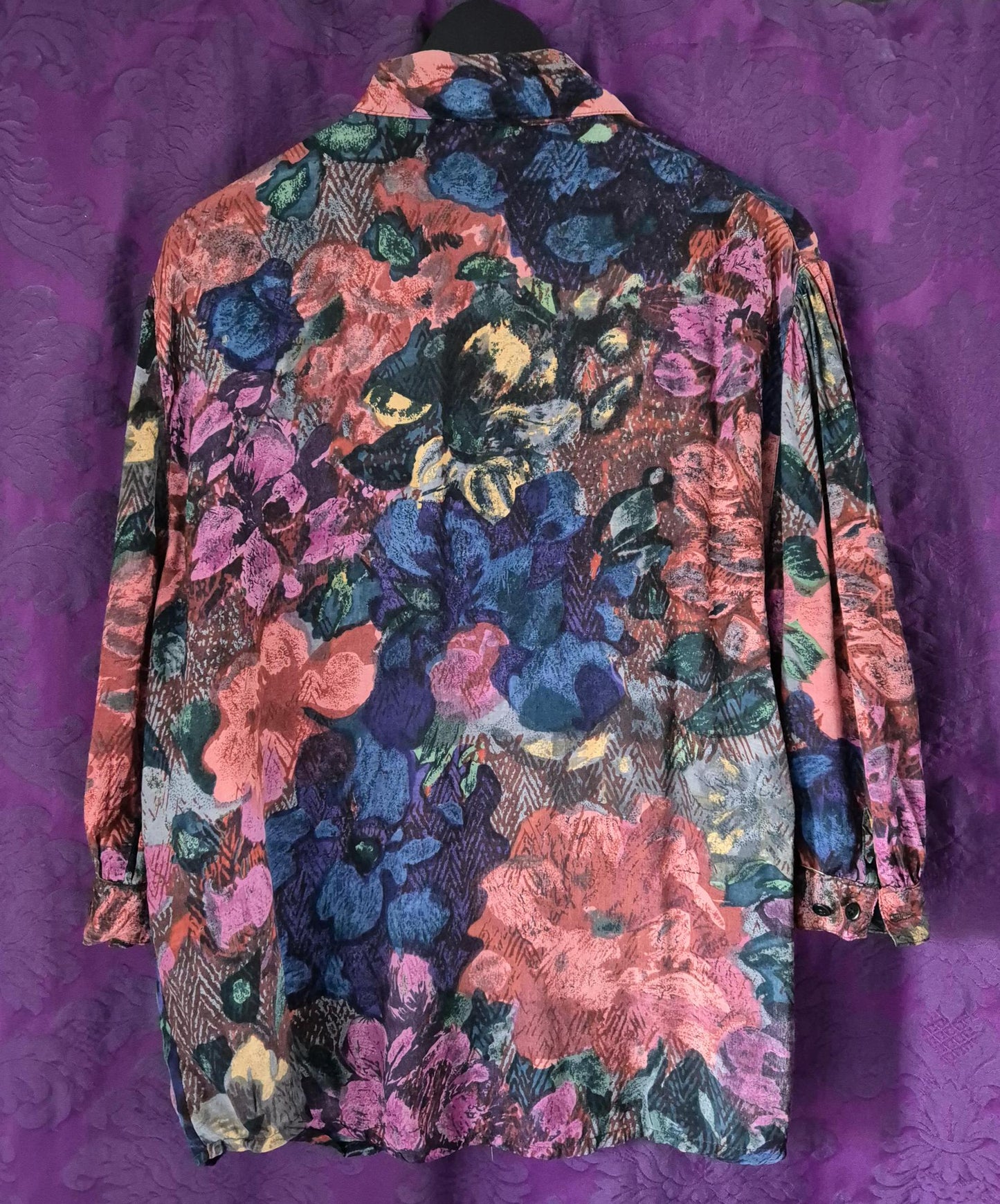 Vintage 90s Rayon Floral Shiny Blouse by "Flam"