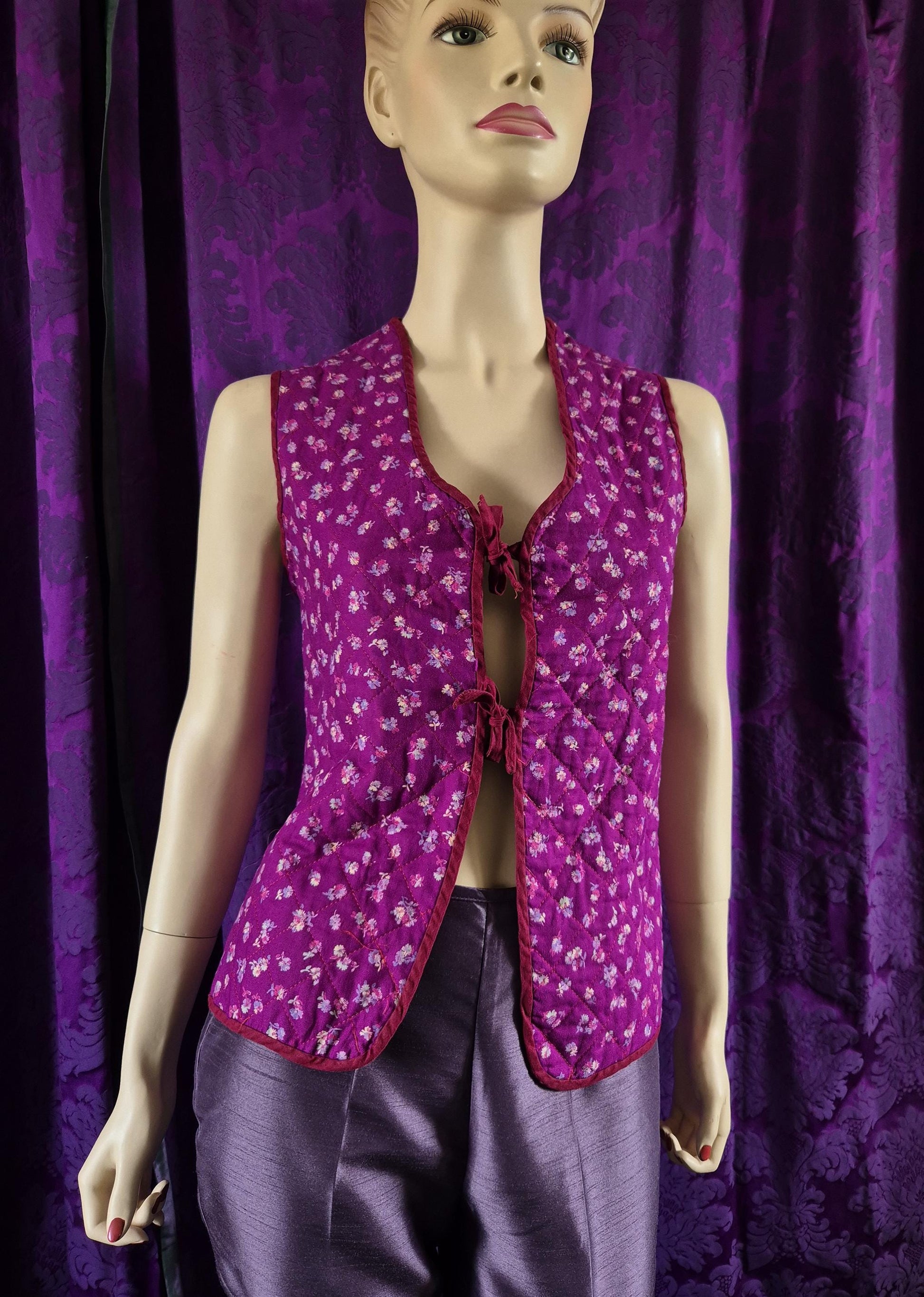 Vintage Handmade Ditzy Floral Boho Quilted Waistcoat